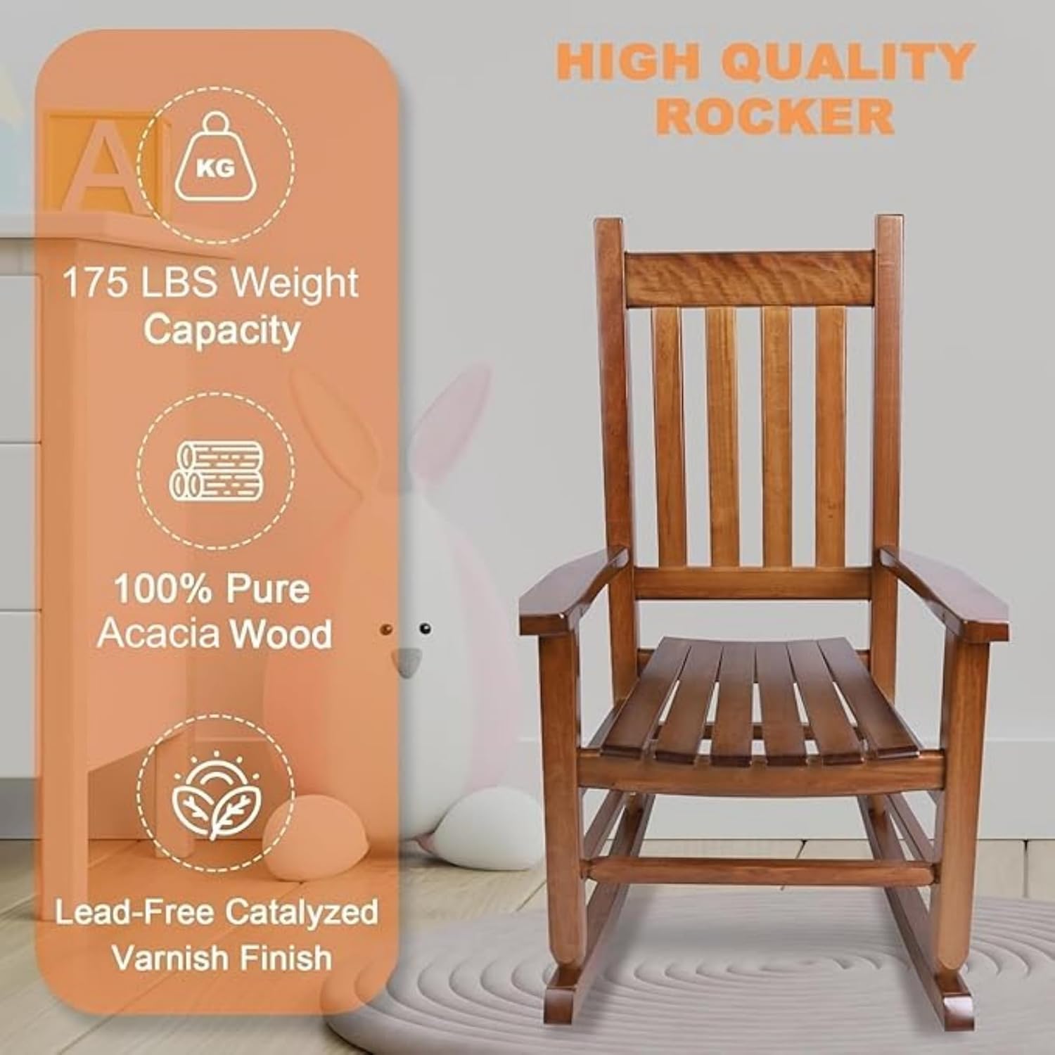 Kids Rocking Chair Set of 2 for Toddler & Children Comfy Recliner Wooden Rocker for Baby Girls Outdoor Lounge Child for Age 6-10 Indoor Anti-Tip Design Safe & Sturdy Brown