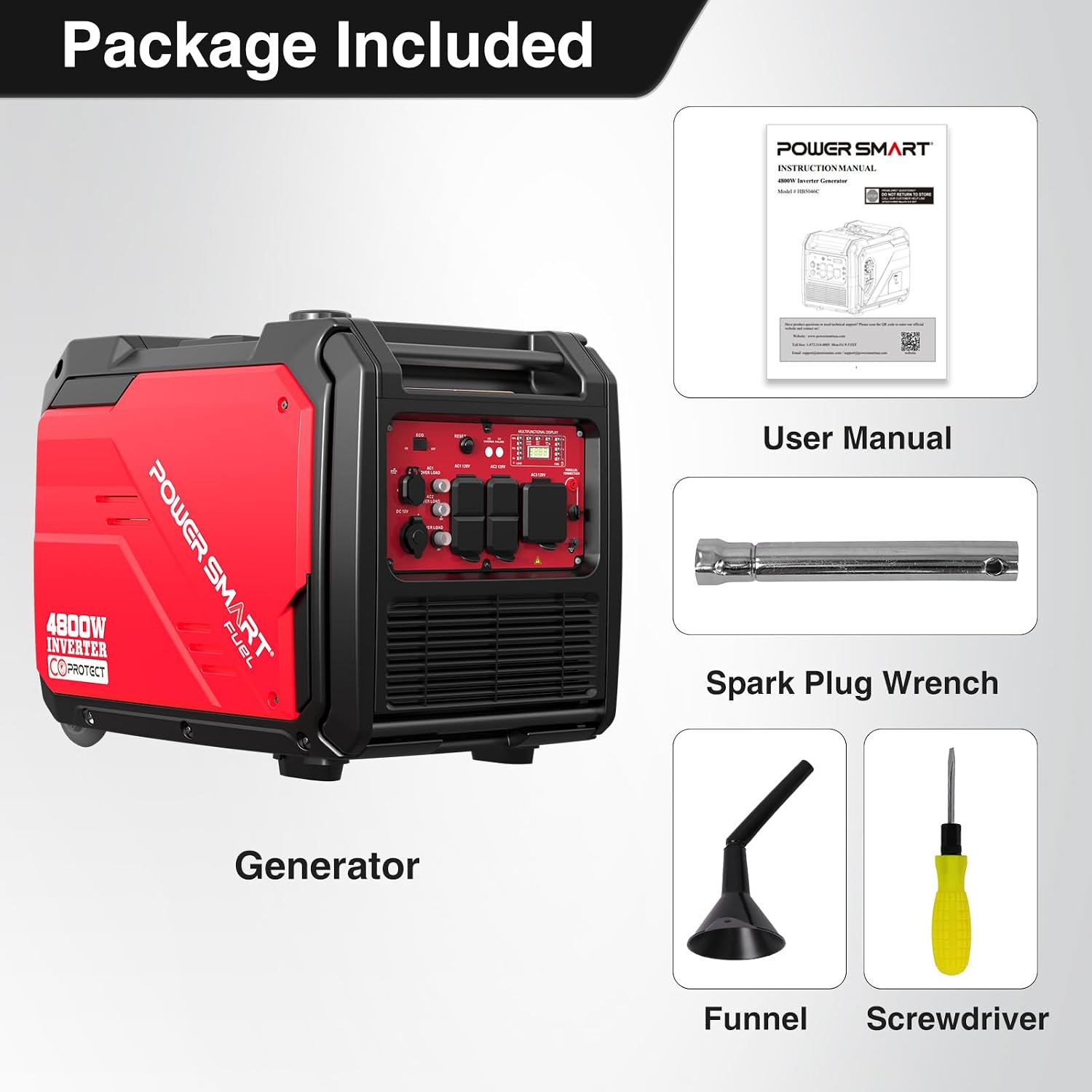 PowerSmart 4800-Watt Gas-Powered Portable Inverter Generator with CO Sensor, Super Quiet Generator for Home Use, Camping and Jobsit, RV Ready 30A Outlet, Wheels Handle Kit, EPA Compliant