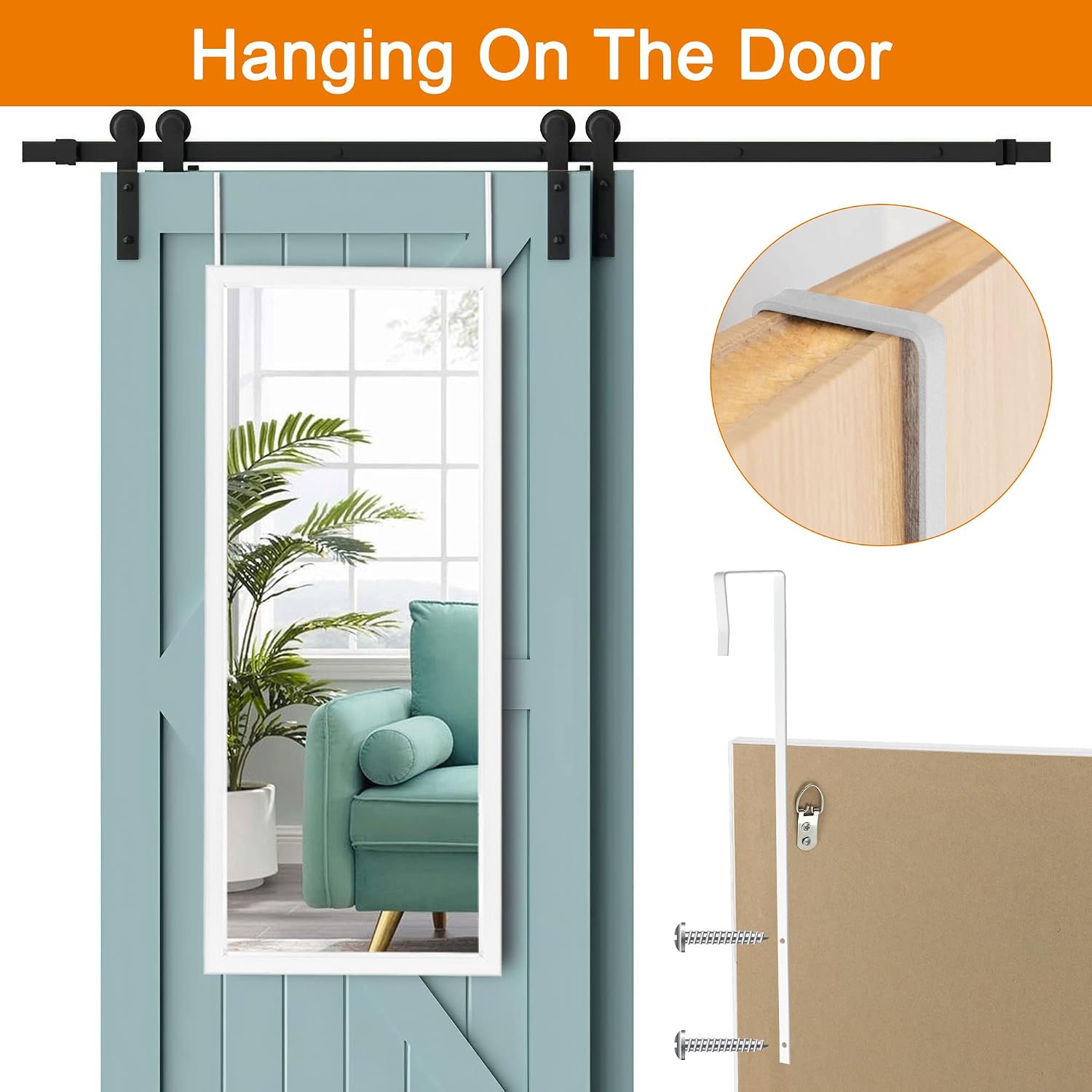 NeuType 47'x18' Over The Door Full Length Mirror, Wall Mount, White