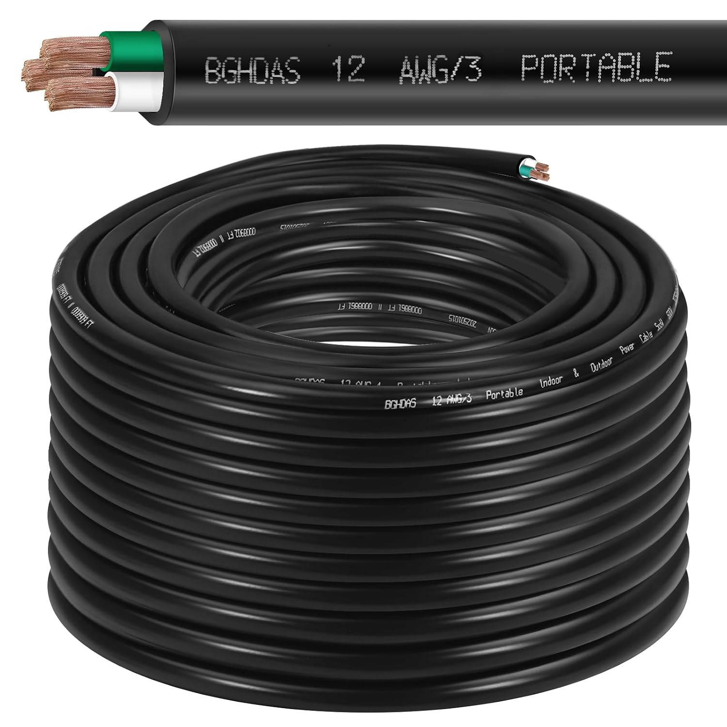 150ft 12/3 12 AWG Portable Power Cable (3 Conductor) - SOOW 600V 12 Gauge Electric Wire for Generator, Portable Lights, RV/EV Car Battery Chargers and Machinery - 150 Feet Electrical Cord
