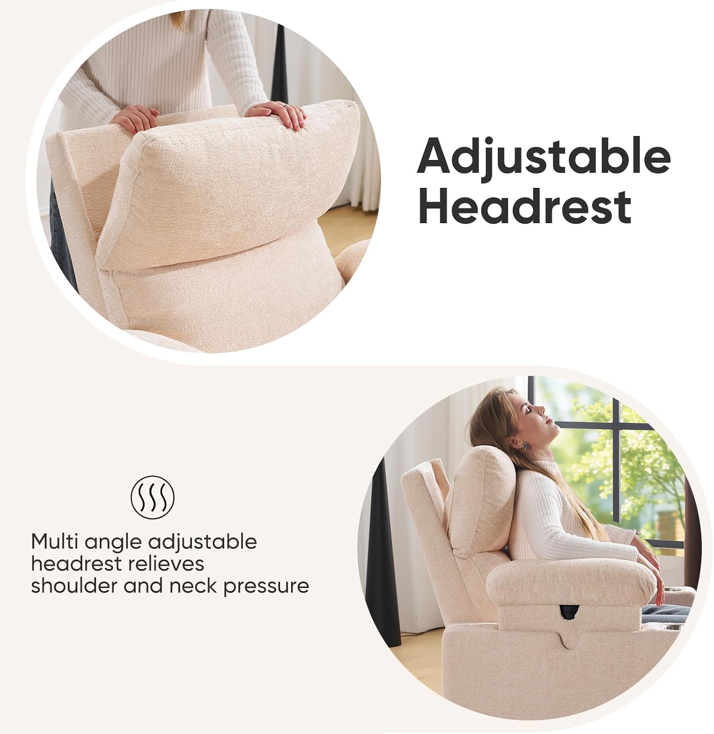 Swivel Rocker Recliner with Adjustable Armrests, Rocking Nursery Chair with Adjustable Headrest, Cup Holder, Manual Recliner Nursing Chair for Breastfeeding, Chenille Beige