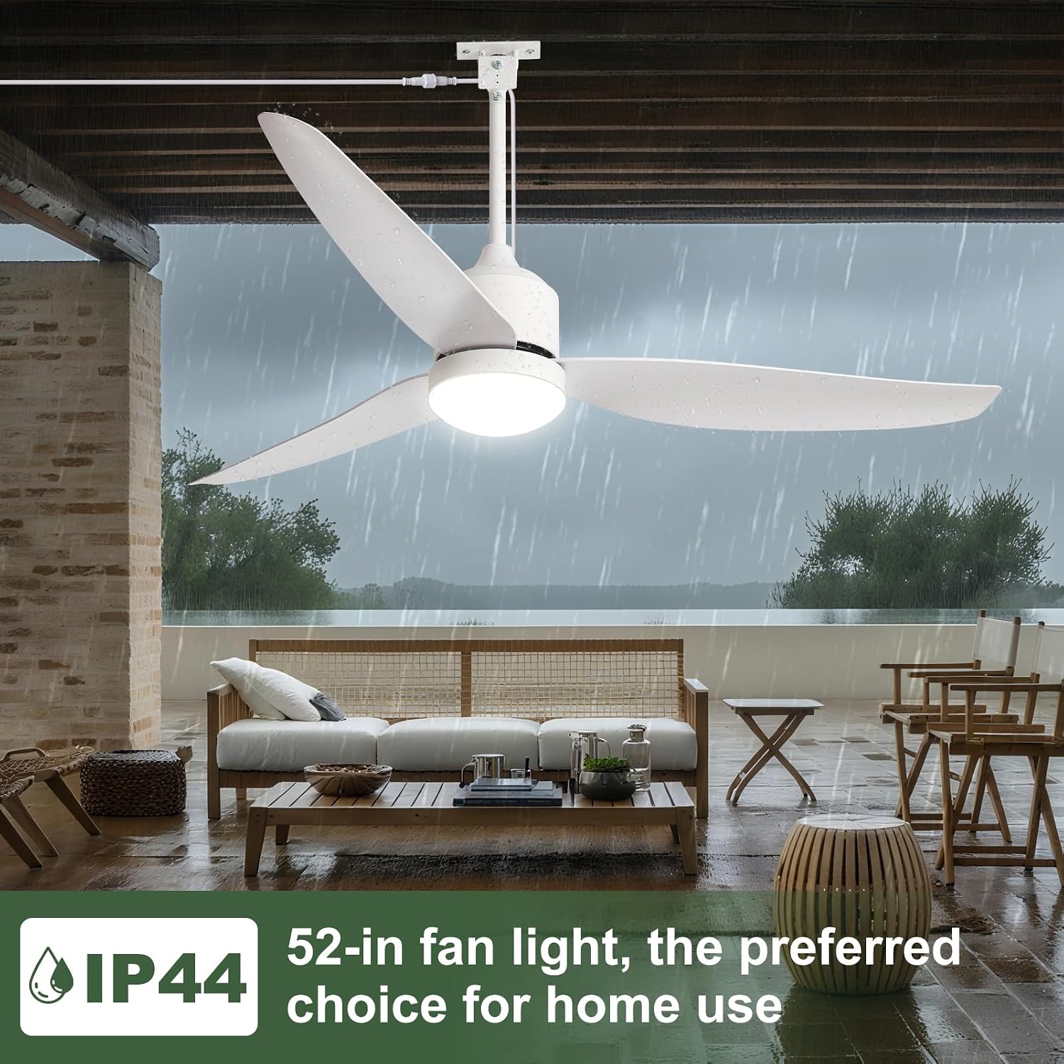 Outdoor Ceiling Fan with Light: 52' White Hanging Fan for Gazebo Waterproof - Plug In Outdoor Fans for Patio Porch Pergola with APP Remote Control Reversible DC Motor