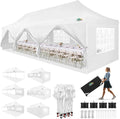 COBIZI 10x30 Pop up Canopy with Roller Bag & 8 Removable Sidewalls, Canopy Tent for Parties, Wedding, and Commercials, Waterproof and Instant Shelter UV50+ Outdoor Gazebo with 4 Sandbags(White)