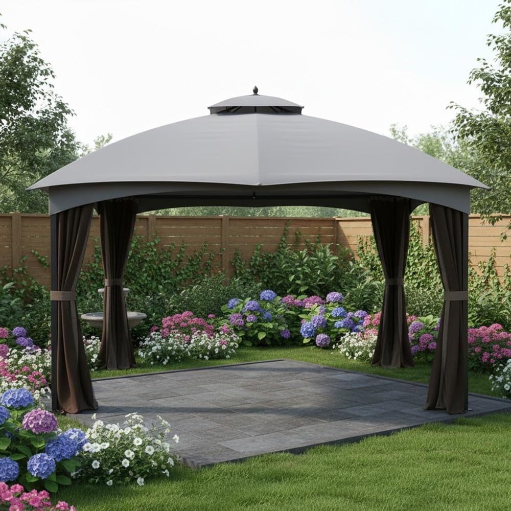 Garden Winds Reinforced RipLock 350 Replacement Canopy Top Cover Compatible with Allen Roth 10' x 12' Gazebo Models GF-12S004B, TPGAZ17-002 - Slate Gray