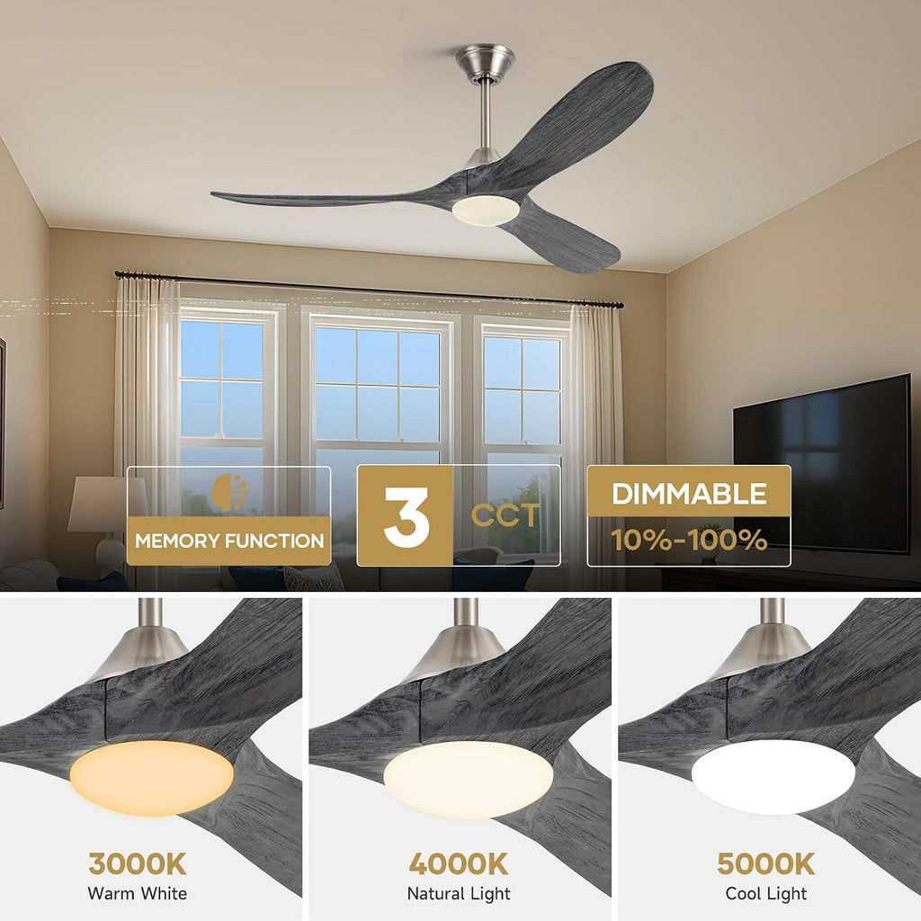 52 Inch Outdoor Ceiling Fan with Light, Wifi Smart Fan with Alexa/App/Remote Control, Quiet Reversible Energy Efficient DC Motor, Modern Farmhouse Style, Damp Rated for Patios Garage Porch Bedroom