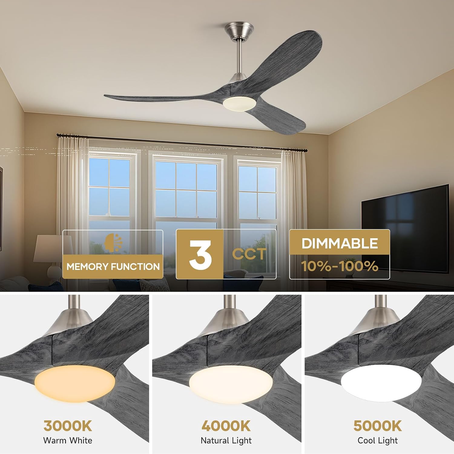 52 Inch Outdoor Ceiling Fan with Light, Wifi Smart Fan with Alexa/App/Remote Control, Quiet Reversible Energy Efficient DC Motor, Modern Farmhouse Style, Damp Rated for Patios Garage Porch Bedroom