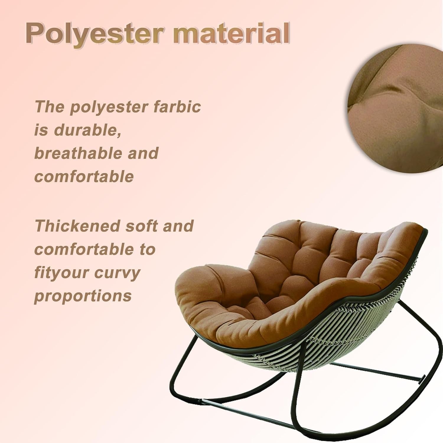 Patio Egg Rocking Chair Cushion, Royal Papasan Chair Cushion, Oversize Indoor Reading Chair Cushion for Living Room Front Porch Garden Balcony Lawn(Only Cushion)