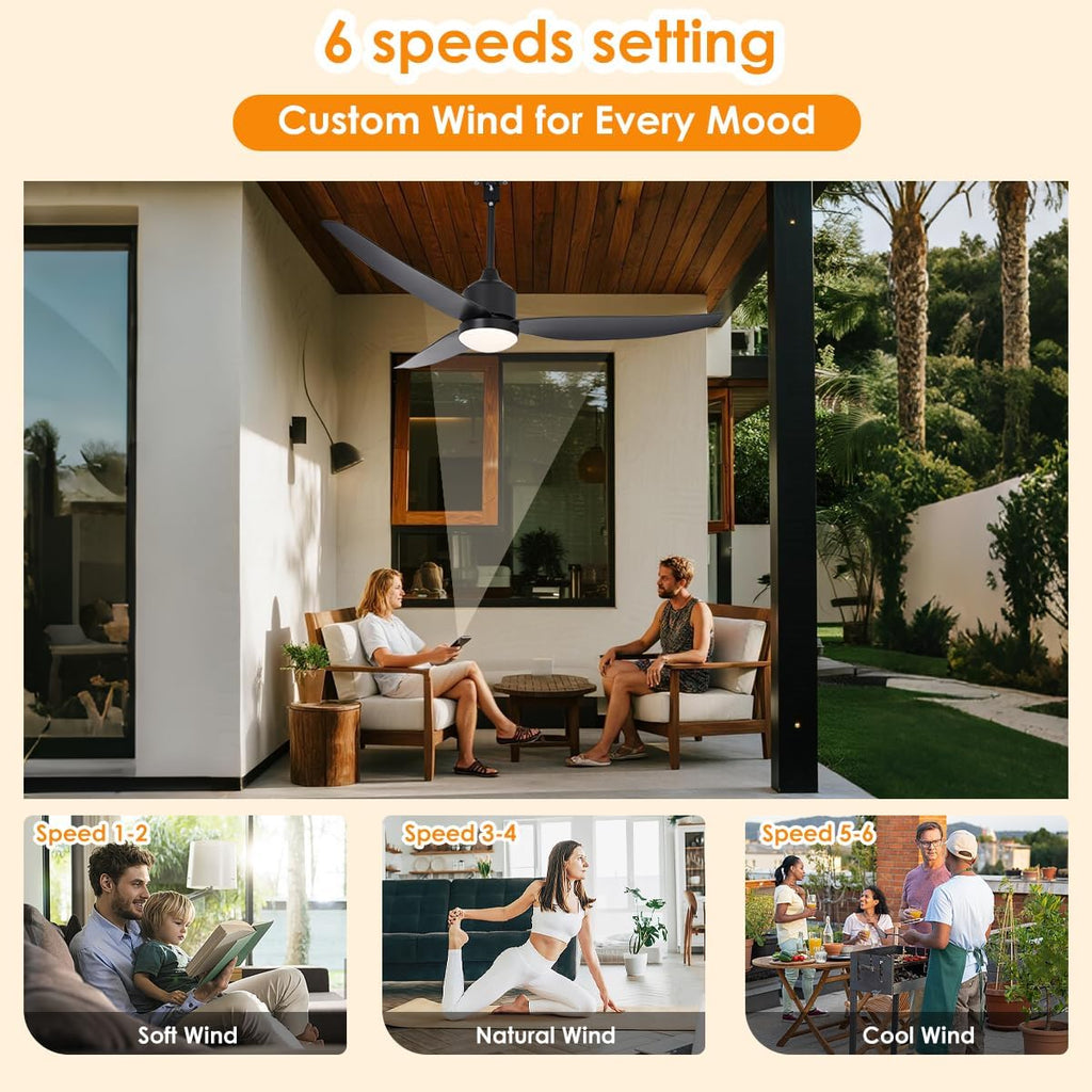 52 inch Outdoor Ceiling Fan with Lights,IP65 Waterproof Gazebo Fan with Remote, Farmhouse Rustic Ceiling Fans,Plug in Hanging Ceiling Fan with 3CCT 6-Speeds for Patio Porch Pergola