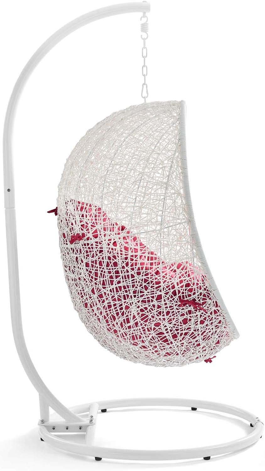 LexMod EEI-2273-WHI-RED Hide Outdoor Patio Swing Chair, White Red