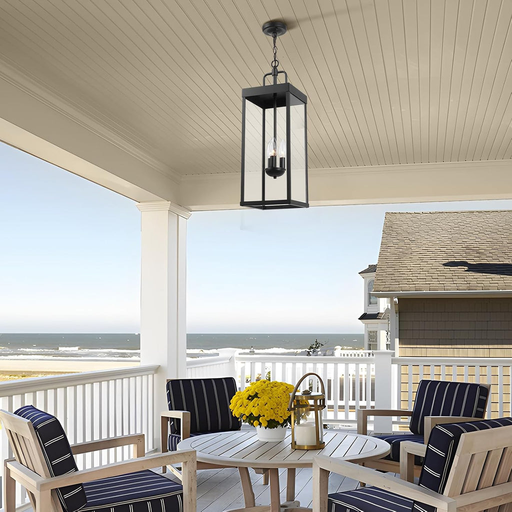 Large Outdoor Pendant Lantern Light Fixture for Front Porch, 24 Inch 3-Light Black Exterior Hanging Chandelier with Clear Glass, Outdoor Indoor Pendant Lamp for Patio, Gazebo, Entryway, Doorway