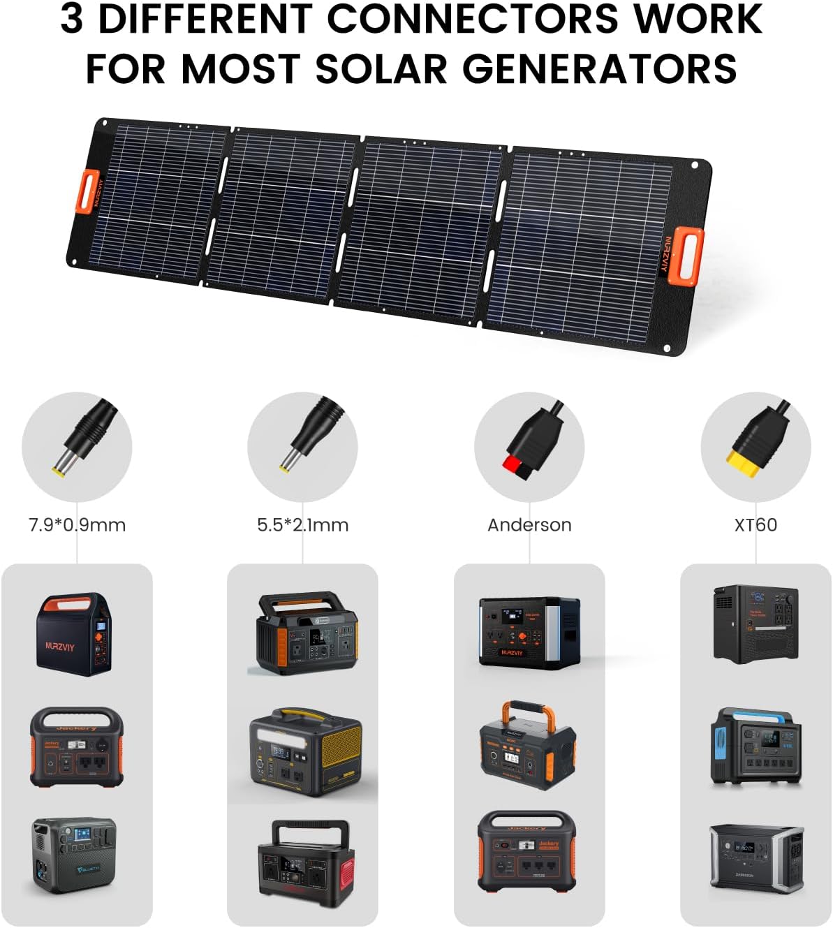 Portable Solar Panel 200 Watt Foldable 200W Solar Cell Solar Charger for Power Station, Waterproof w/Adjustable Kickstand XT60 Anderson DC 8mm Connector for Camping, Off Grid Living