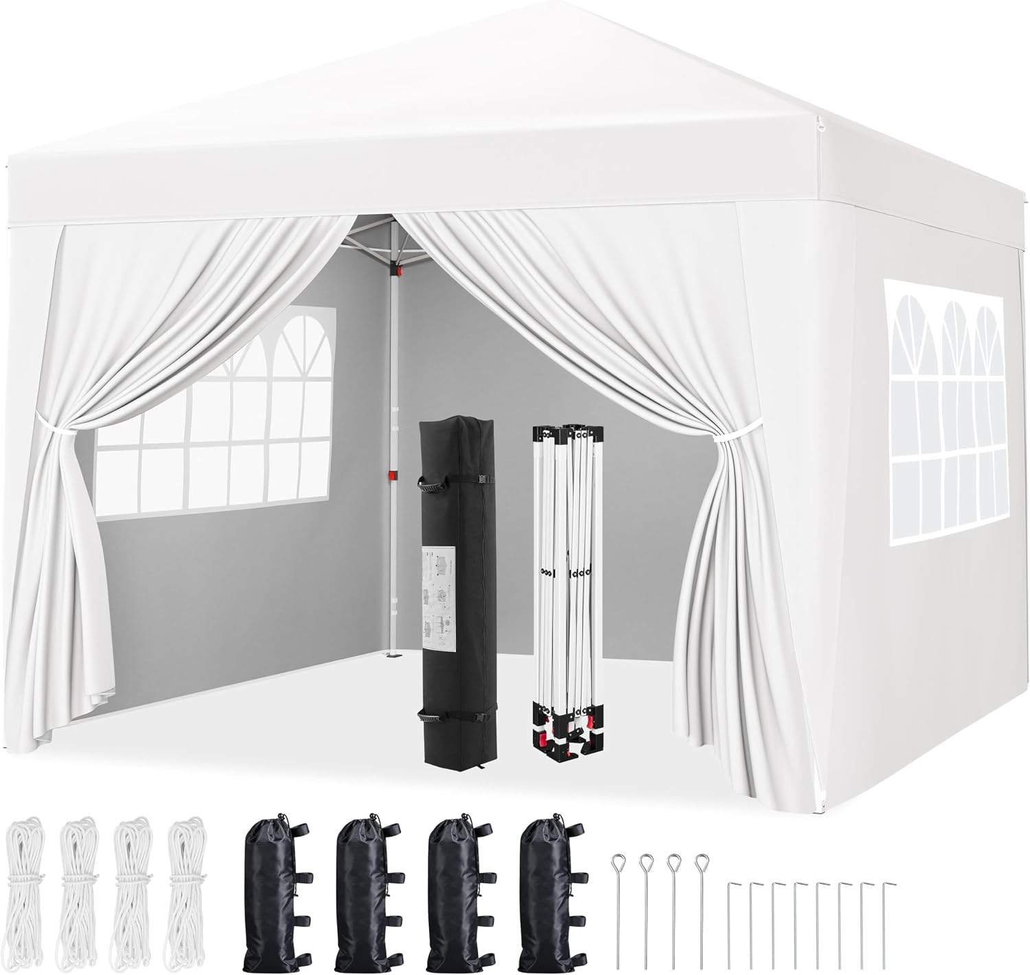 Yaheetech 12x12 Pop Up Canopy with 4 Removable Sidewalls, Portable Enclosed Instant Tent, Waterproof Outdoor Tent, Beach Sun Shelter with 4 Sandbags, 12 Stakes & 4 Ropes, White