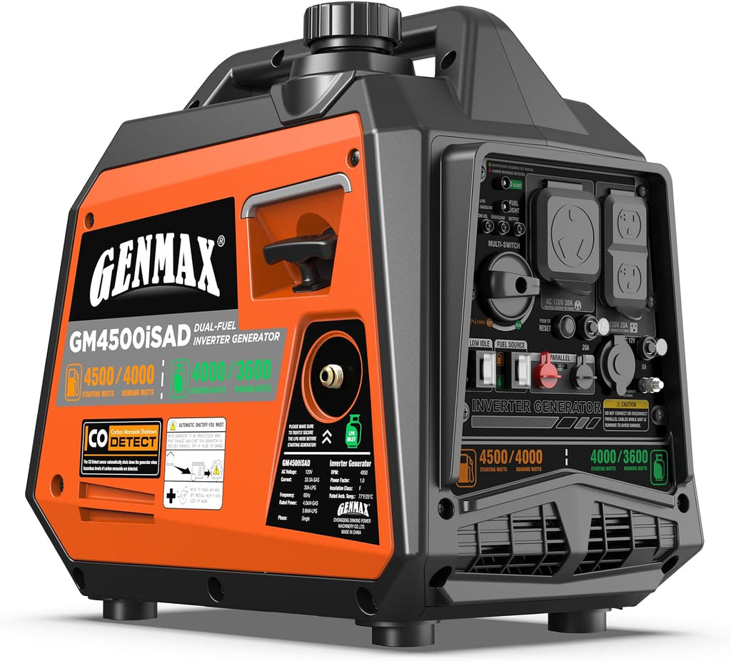 GENMAX 4500W Peak Dual-Fuel Silent Inverter Generator （2026 Model） - Ultra-Lightweight with CO Detector, EPA Compliant, Ideal for Home Backup & Outdoor Camping (GM4500iSAD)