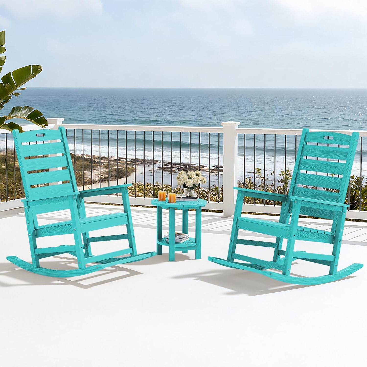 SERWALL Outdoor Rocking Chair Set of 2, Oversized HDPE Patio Rocking Chair with Footrest for Adults, All Weather Porch Rocker for Deck Patio Balcony, Aruba