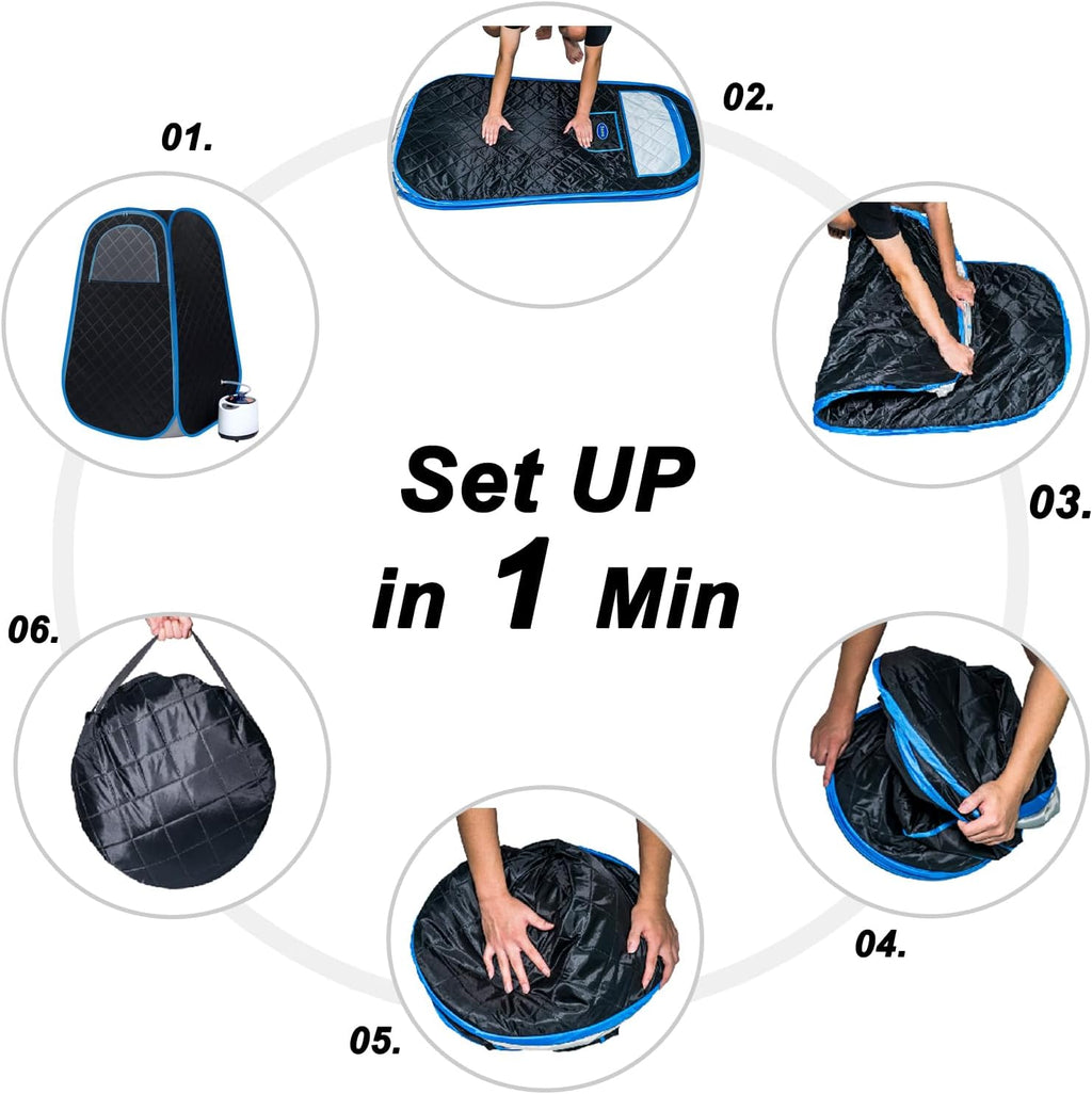 Foldable Portable Steam Sauna, Personal Sauna Tent for Home SPA with 1000w 2.2L Steamer, Folding Chair, Remote Control, Black