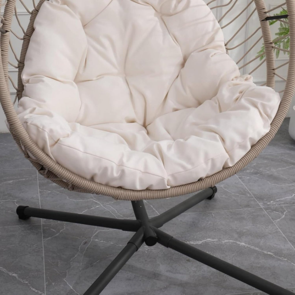 KEIKI Hanging Egg Chair with Stand - Beige Wicker Hammock Swing Chair for Indoor & Outdoor, 350LBS Capacity, Includes Cushion - Patio, Balcony, Bedroom, Garden Lounge Chair