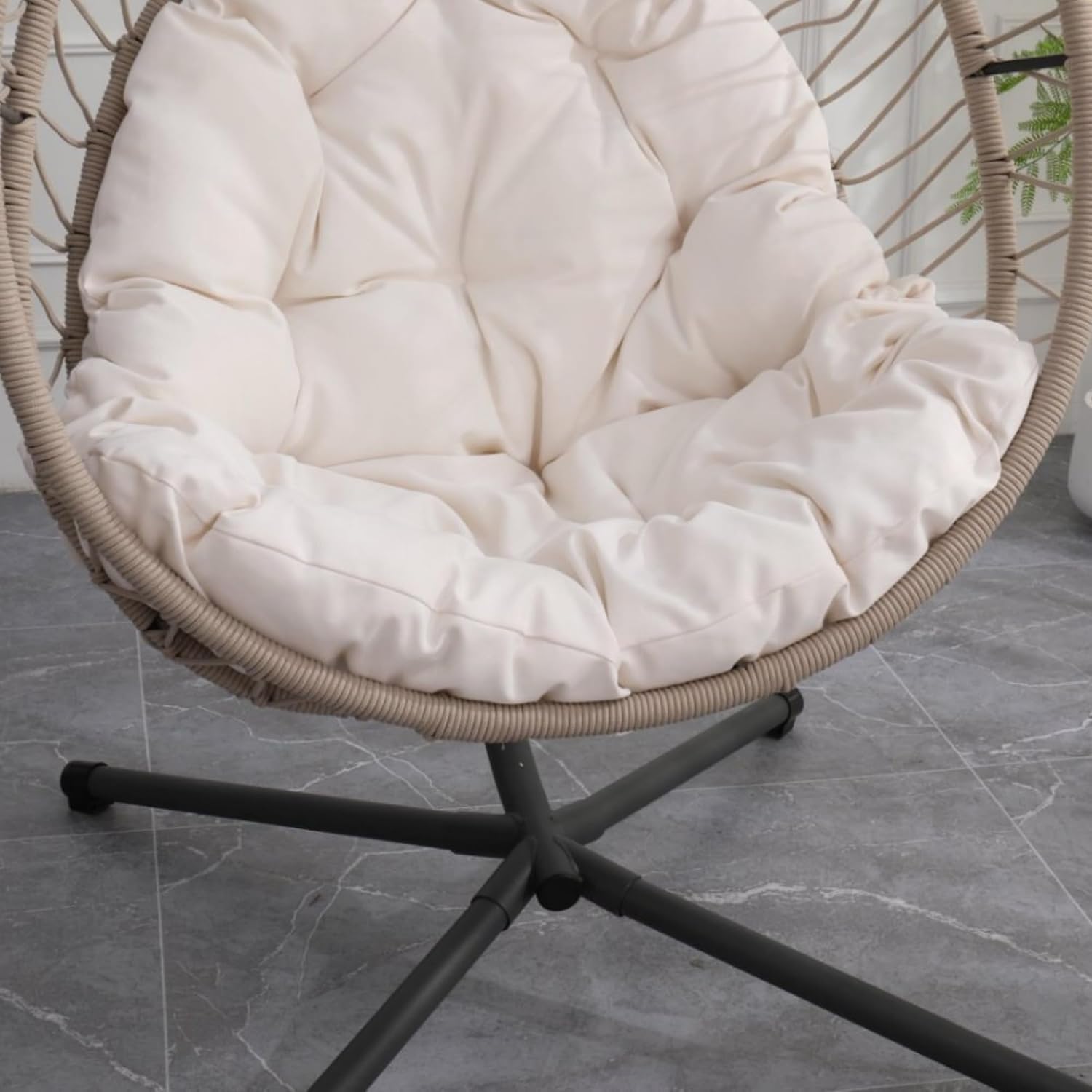 KEIKI Hanging Egg Chair with Stand - Beige Wicker Hammock Swing Chair for Indoor & Outdoor, 350LBS Capacity, Includes Cushion - Patio, Balcony, Bedroom, Garden Lounge Chair