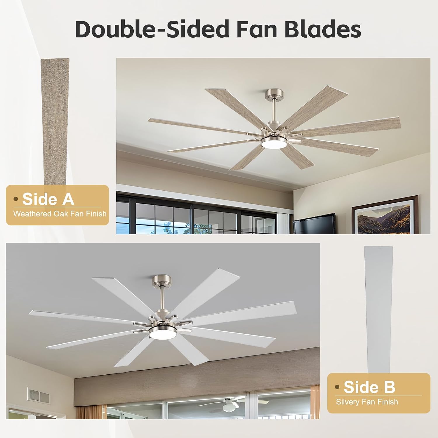 72Inch Indoor Outdoor Ceiling Fan with Light - Large Smart Ceiling Fan with Light Alexa Control, High CFM Modern Industrial Low Profile Ceiling Fans with Light for Patios Porch Bedroom Garage Gazebo