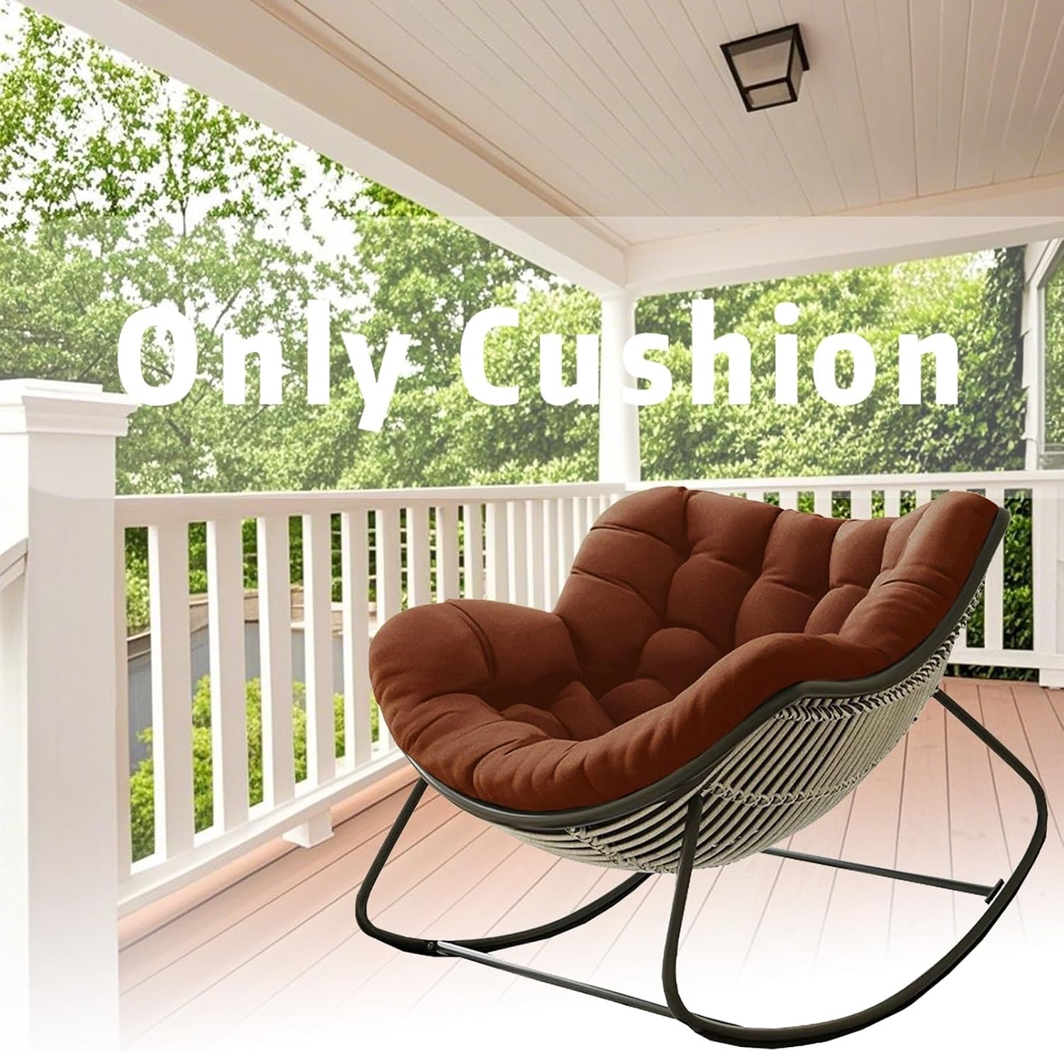 Papasan Rocking Chair Cushion, Oversized Wicker Papasan Recliner Chair Cushion, Indoor Egg Royal Rattan Rocking Chair Cushion for Front Porch Lounge Lawn(Only Cushion)