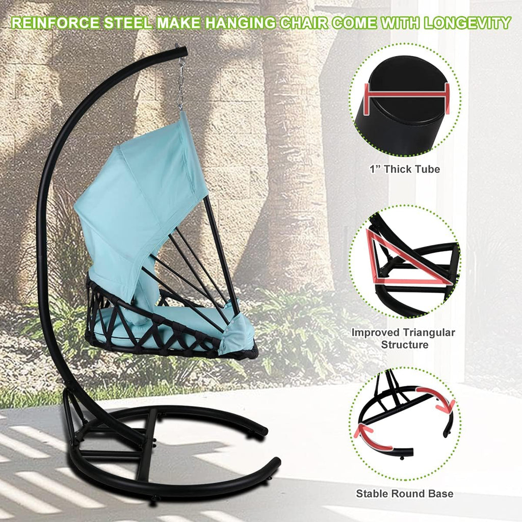 Foldable Hanging Chair Swing Hammock Egg Chair PE Rattan Wicker Seat w/Padded Cushion Headrest Pillow Canopy for Outdoor, Indoor, Grey
