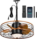 20' Outdoor Ceiling Fan with Light for Patios Waterproof Caged Gazebo Fans Outdoor Hanging Lighting with Plug-in Cord, Dimmable LED, Remote APP Control, 6 Speeds for Pergola Porch Gazebo (Brown)
