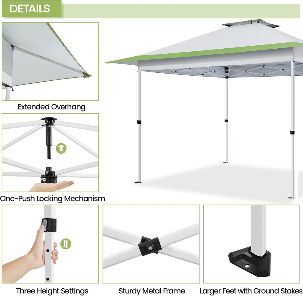 Yaheetech 13x13 Pop Up Canopy Tent, Straight Leg Easy Single Person Set-up Folding Shelter w/Extending Eaves w/Rolling Storage Bag & Sandbags for Garden, Patio, Lawn, Backyard, Deck, Light Gray/Green