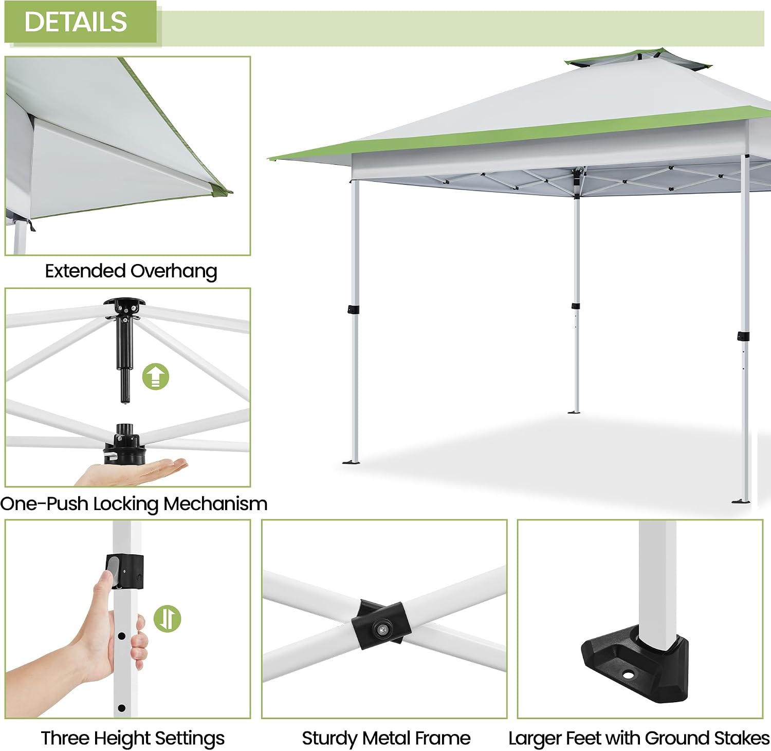 Yaheetech 13x13 Pop Up Canopy Tent, Straight Leg Easy Single Person Set-up Folding Shelter w/Extending Eaves w/Rolling Storage Bag & Sandbags for Garden, Patio, Lawn, Backyard, Deck, Light Gray/Green