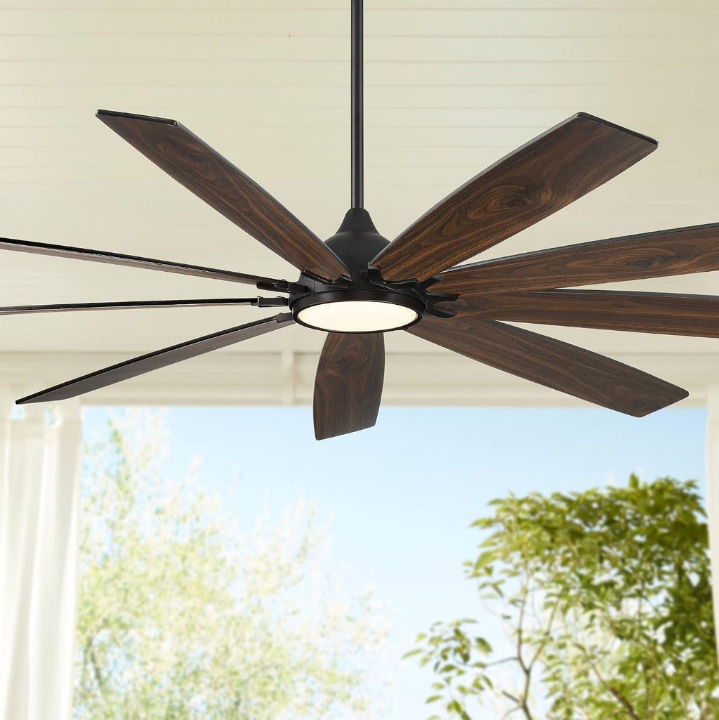 Casa Vieja 72' Tahoe Breeze Industrial Indoor Outdoor Ceiling Fan with LED Light Remote Control Matte Black Dark Walnut Wood Damp Rated for Cottage Core Patio Exterior House Home Porch Gazebo Garage