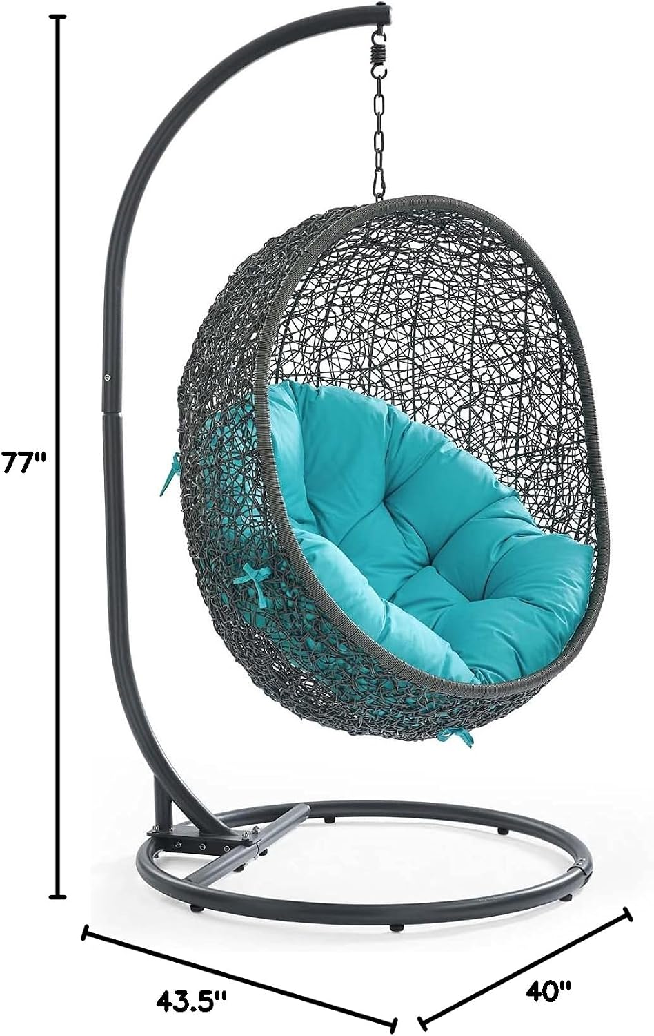 LexMod EEI-2273-GRY-TRQ Hide Outdoor Patio Swing Chair, Gray Turquoise