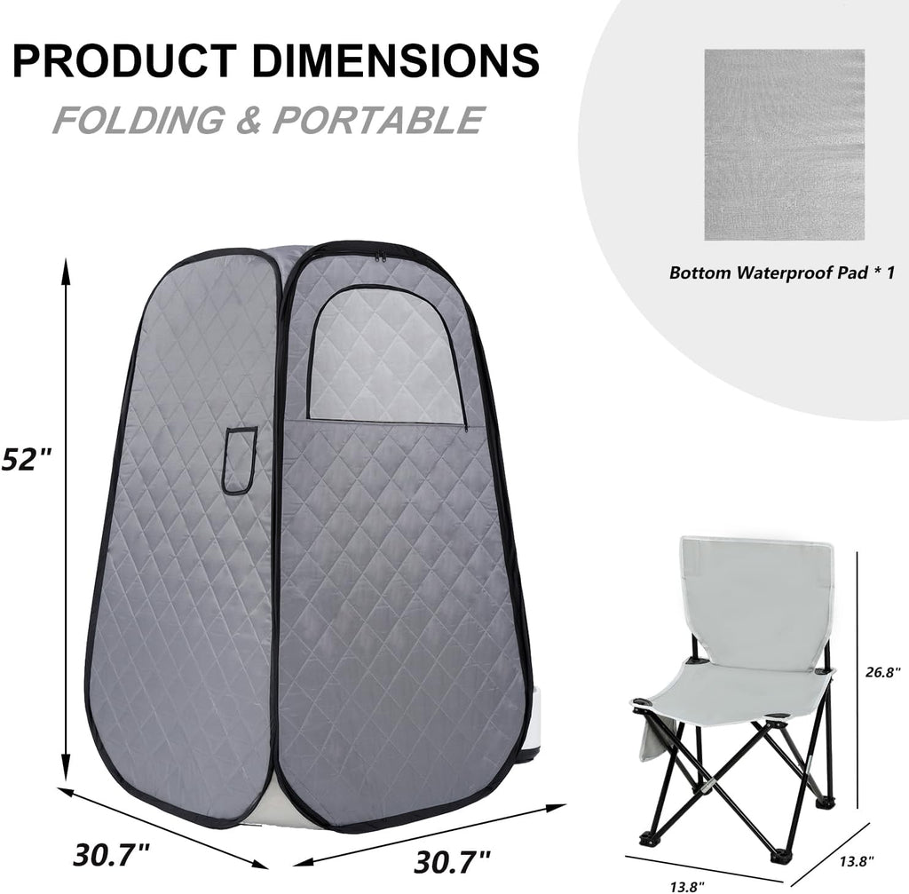Foldable Portable Steam Sauna, Personal Sauna Tent for Home SPA with 1000w 2.2L Steamer, Folding Chair, Remote Control, Gray