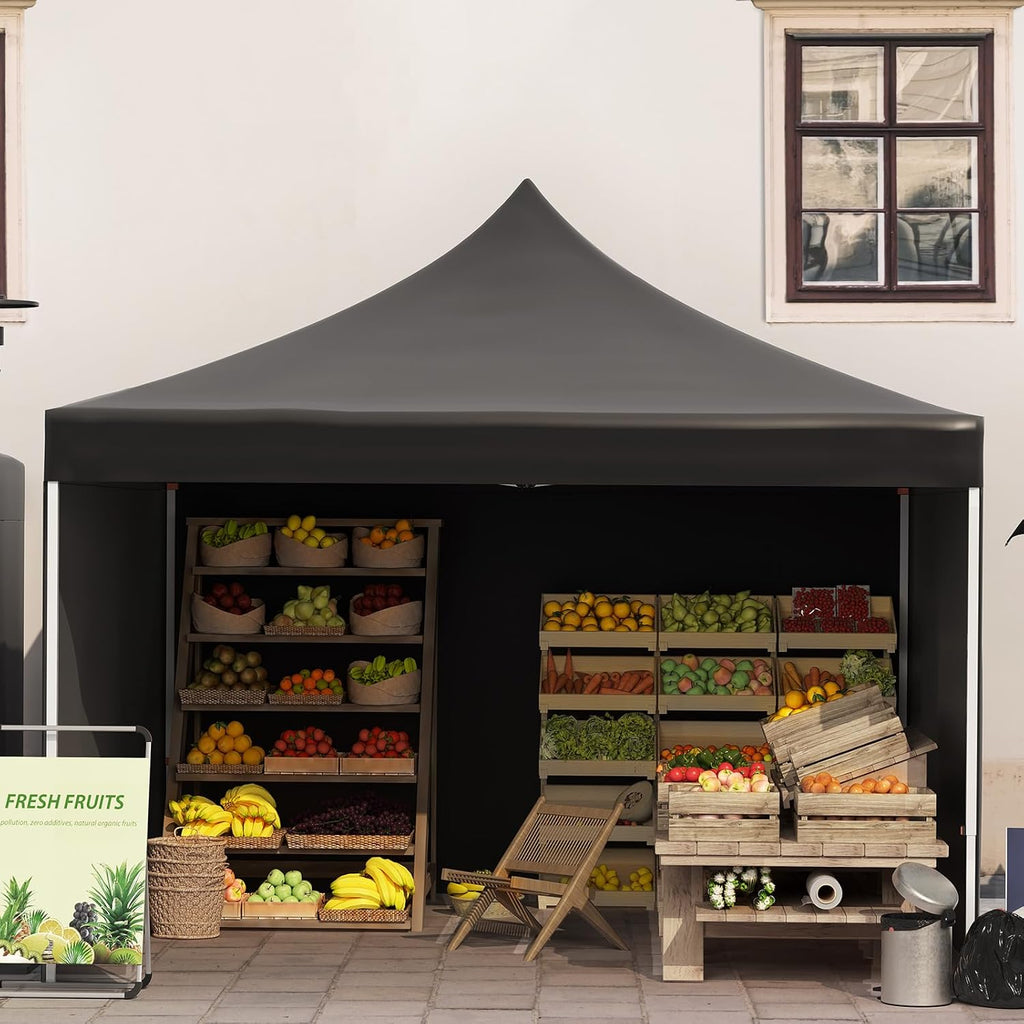 Pop-up Waterproof Windproof and UV-Proof Gazebo Instant Portable Canopy Tent 10'x10' with 3 Side Walls, 1 Wheeled Bag, 8 Ground pegs for stall/Outdoor/Party Events (10FTx10FT, Black)