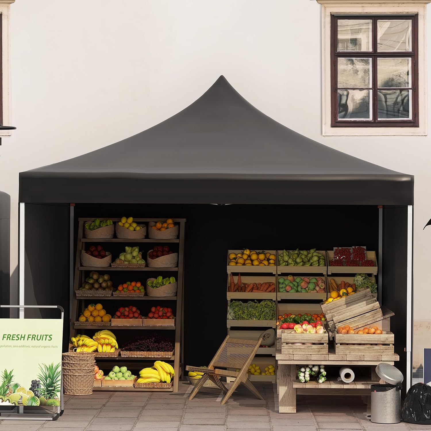 Pop-up Waterproof Windproof and UV-Proof Gazebo Instant Portable Canopy Tent 10'x10' with 3 Side Walls, 1 Wheeled Bag, 8 Ground pegs for stall/Outdoor/Party Events (10FTx10FT, Black)