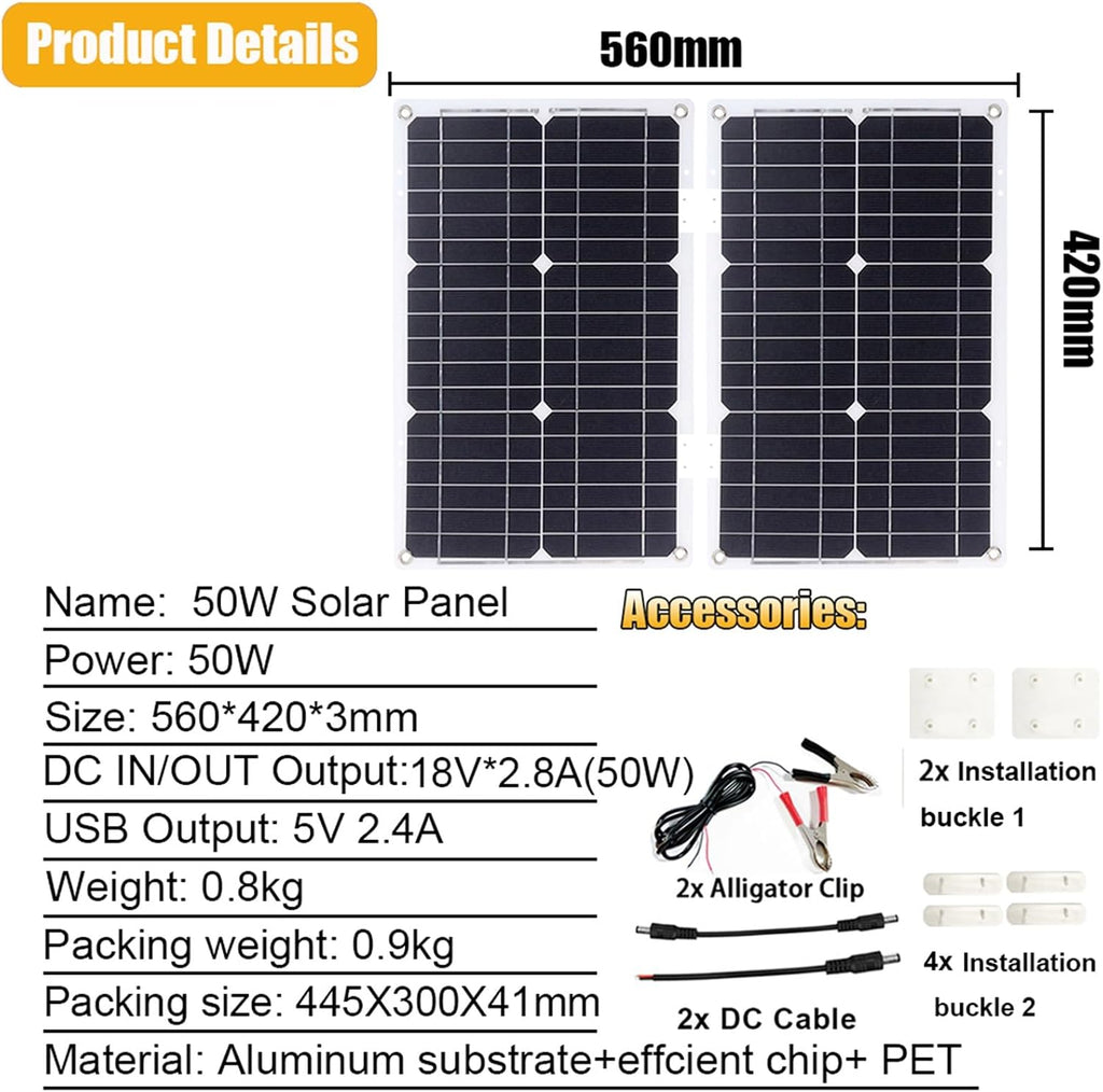 Solar System Kit 3000W/4000W 12V to 110V/220V Inverter Solar Panel Kit 50A Controller + 50W18V Foldable Solar Panel Home Grid System Solar Generator(800W,12V-110V)