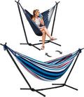 SUNCREAT 2-in-1 Convertible Portable Double Hammock with Stand Included, Outdoor Hammock and Stand, Patented, Sea Blue