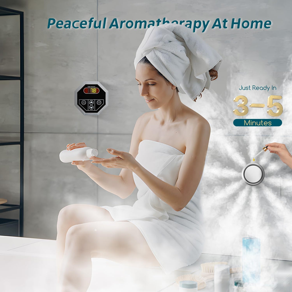 Steam Shower Generator Kit 6KW for Bath Sauna SPA, Self-draining System, Aromatherapy Steam Head, LED Waterproof Controller 77-131℉ For Home Commercial Use