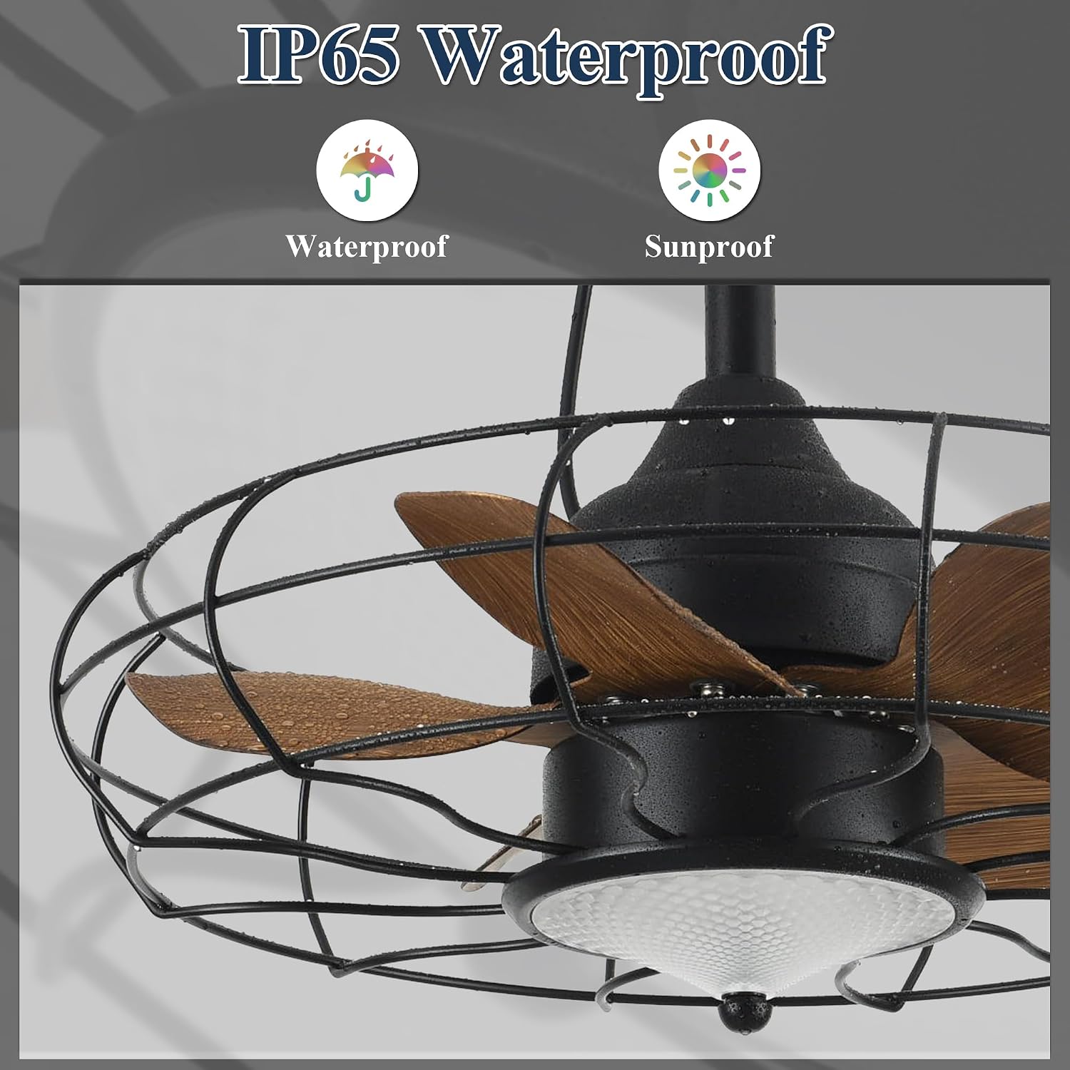 Gazebo Ceiling Fan with Lights, 20'' RGB Outdoor Waterproof Plug In IP65 Fan, Wet Rated with Dual Lighting System with Remote, 7-Color RGB & 3-Color Dimmable LED, Easy Hanging with Hook for Patio