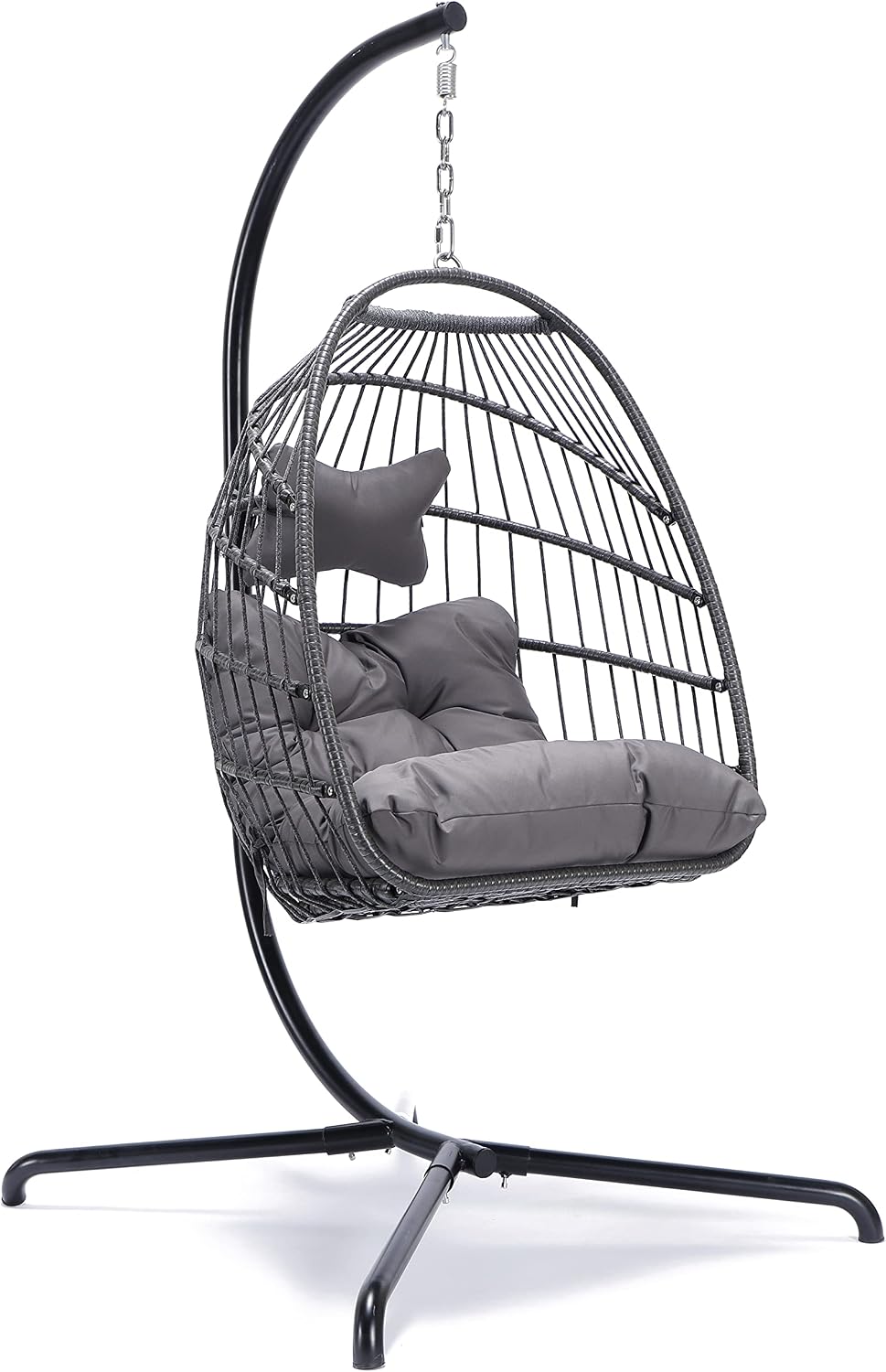 NICESOUL Swing Egg Chair with Stand Indoor Outdoor, Comfortable All Weather Wicker Patio Hanging Egg Shaped Chair with Cushions, 350lbs Capacity Hammock Chairs for Porch Balcony Bedroom, Dark Gray