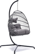 NICESOUL Swing Egg Chair with Stand Indoor Outdoor, Comfortable All Weather Wicker Patio Hanging Egg Shaped Chair with Cushions, 350lbs Capacity Hammock Chairs for Porch Balcony Bedroom, Dark Gray