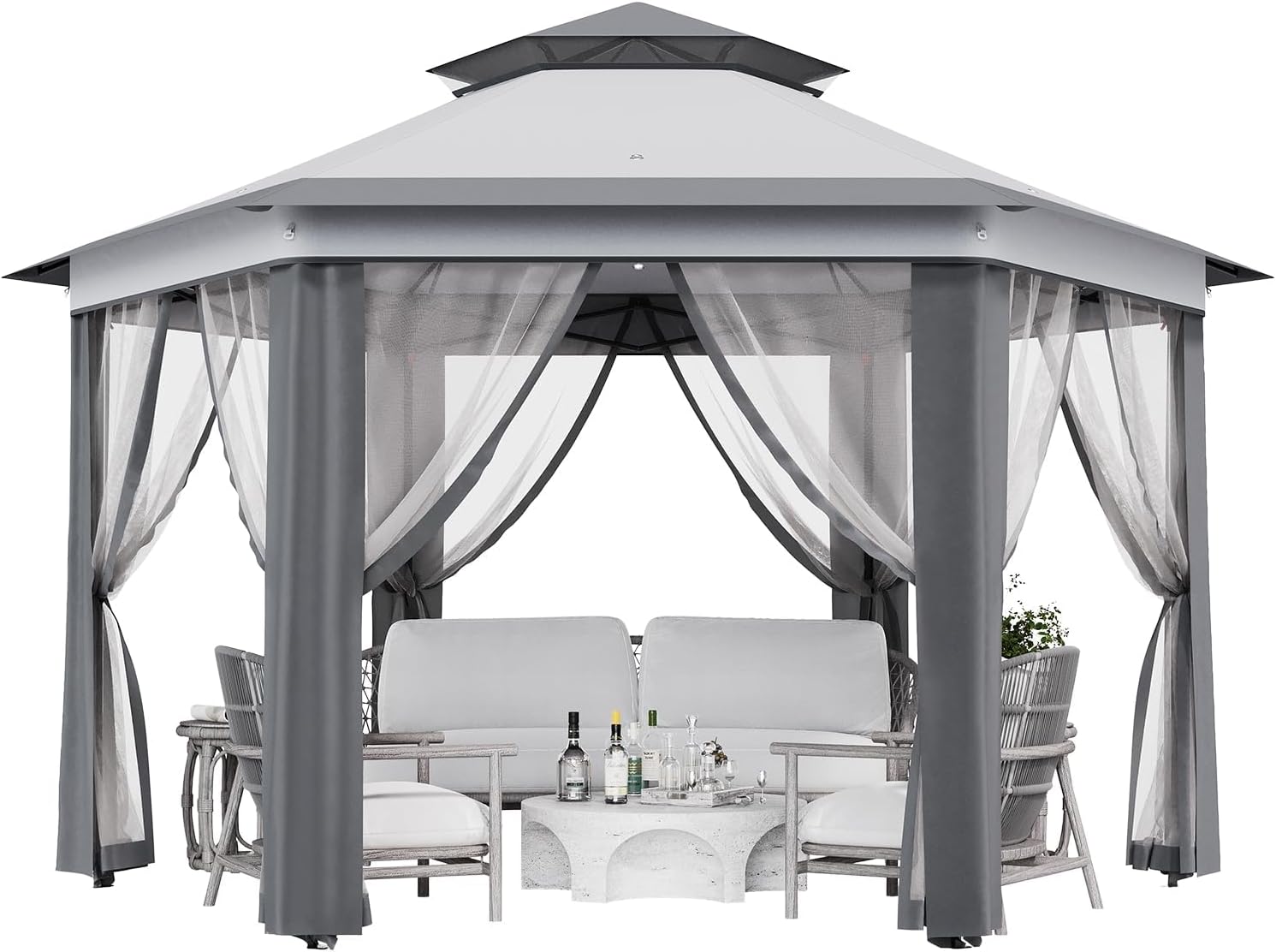 13x13 Ft 6-Sided Pop-Up Gazebo Canopy Tent with Removable Mesh Netting - Waterproof UV Protection Outdoor Instant Shelter for Patio, Backyard, Camping & Beach