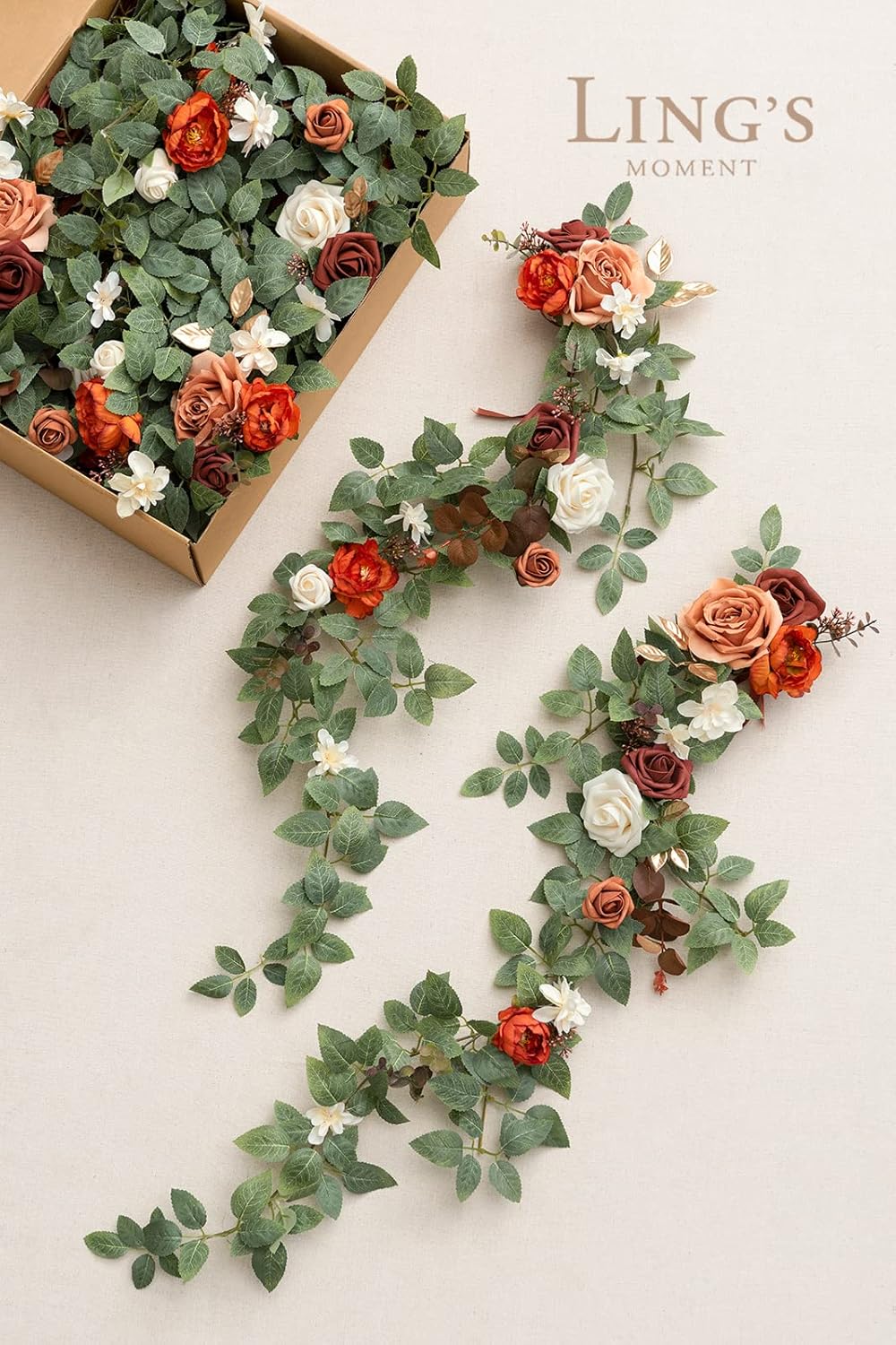 Ling's Moment Fall Wedding 10pcs Chair Decorations Aisle Floral Swag Artificial Pew Flowers Hanging Garlands Orange Terracotta for Ceremony Reception Church Rose Floral Arrangement Party Outdoor Decor