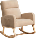 Rocking Chair Nursery, Uplostered Fabric Nursery Rocking Chair, Comfy High Backrest Rocker Nursing Chair for Mom Breastfeeding with Extended Legs for Living Room Bedroom, Khaki