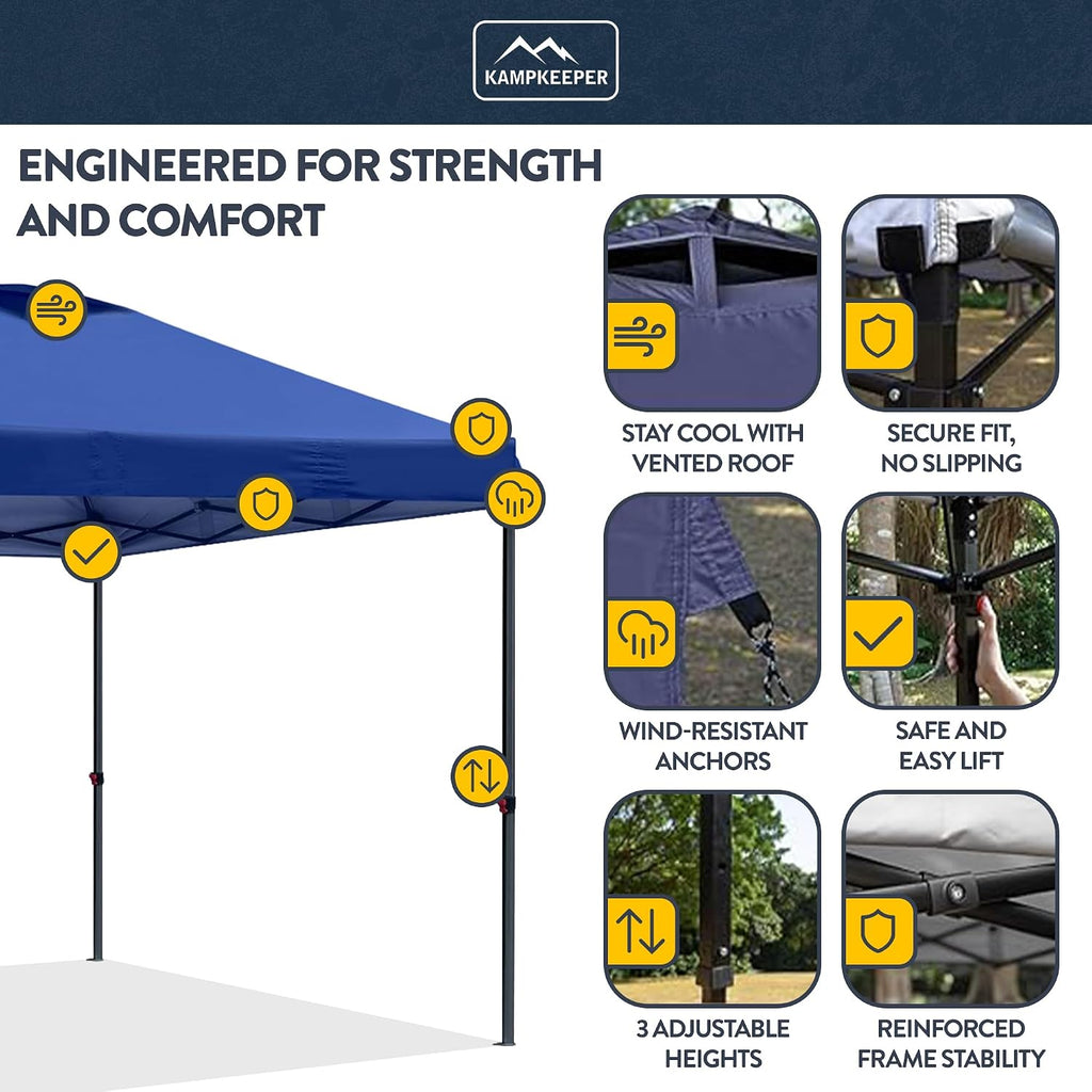 KAMPKEEPER 10x10 Pop-Up Canopy Tent, Waterproof, Portable Shade with Side Walls, Adjustable Instant Outdoor Shelter for Camping, Backyard, and Events, Navy Blue