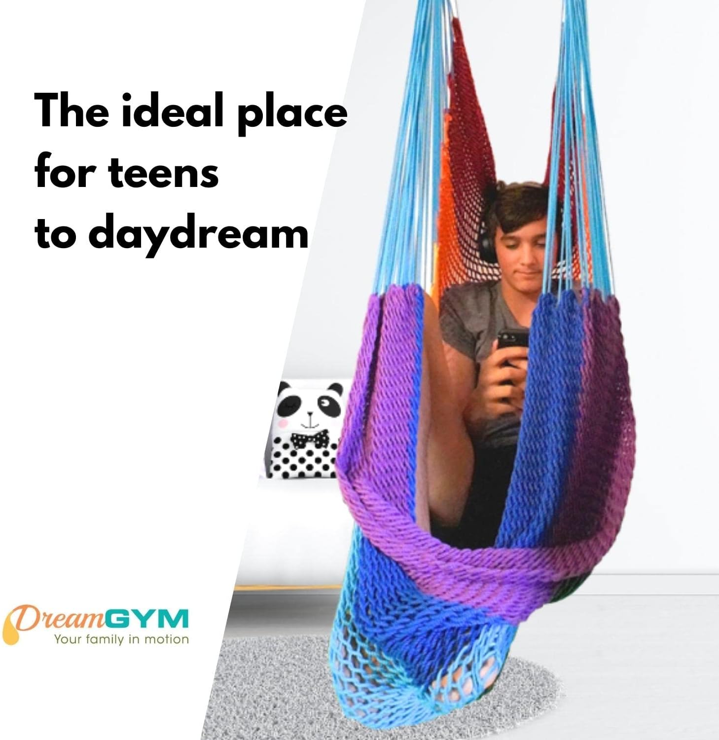 DreamGYM Doorway Hammock Swing - Hammock Chair with Stand in Door Frame- Sensory Swing for Adults and Children - Rainbow