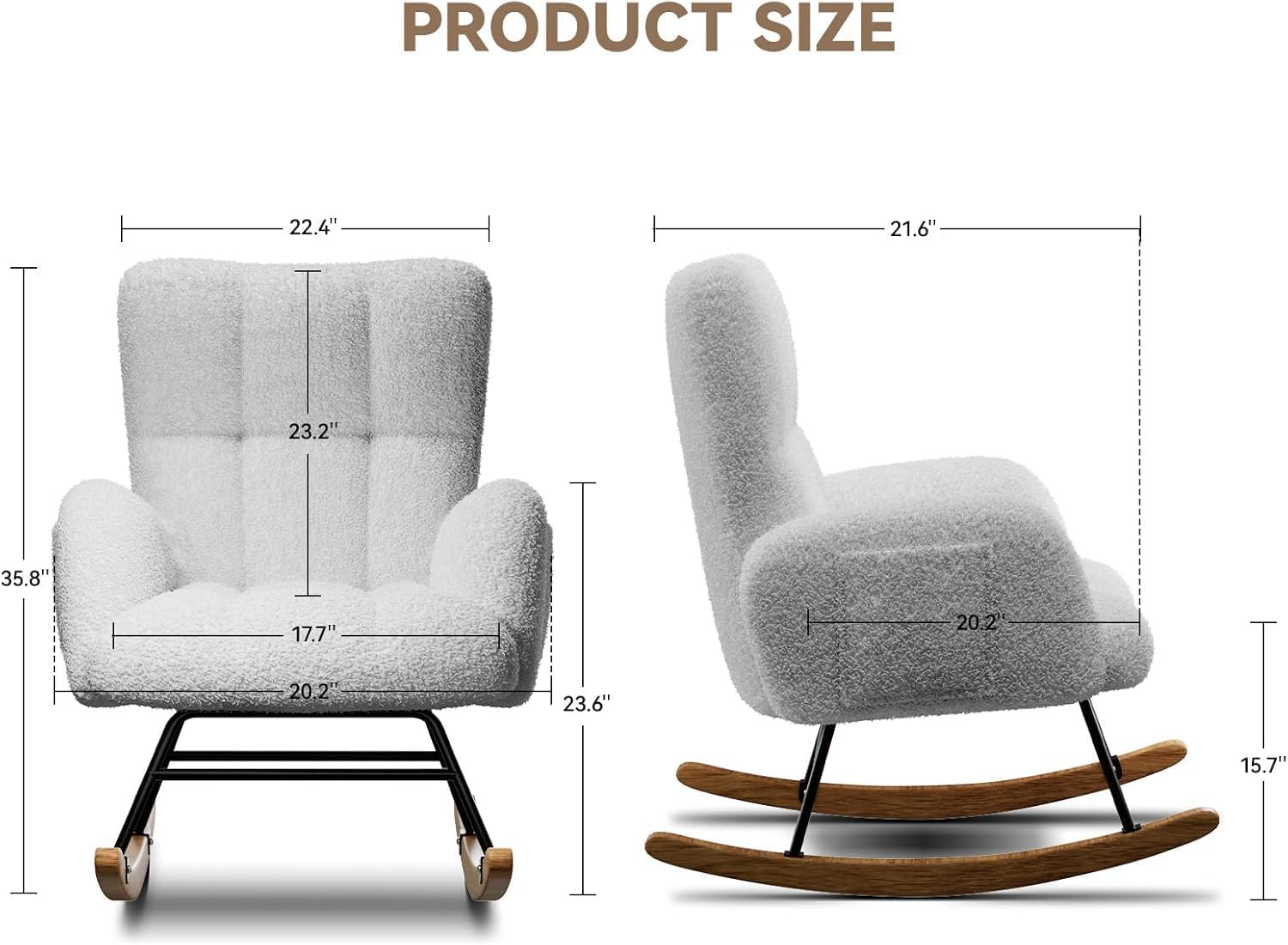 LUCKLIFE Rocking Chair Nursery,Teddy Upholstered Glider Rocker Chair with High Backrest,Reading Chair Modern Rocking Accent Chairs with Side Pockets for Living Room,Bedroom (Grey)