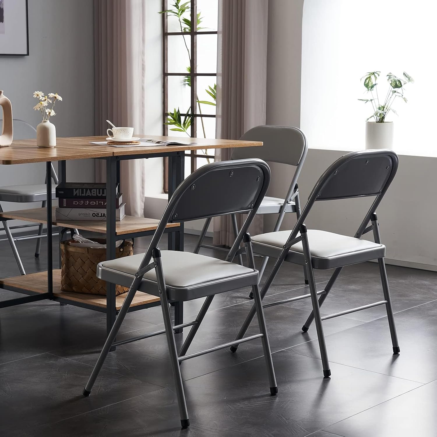 Karl home 8 Pack Grey Folding Chairs with Padded Seats for Outdoor & Indoor, Portable Stackable Commercial Seat with Steel Frame for Events Office Wedding Party, 330lbs Capacity