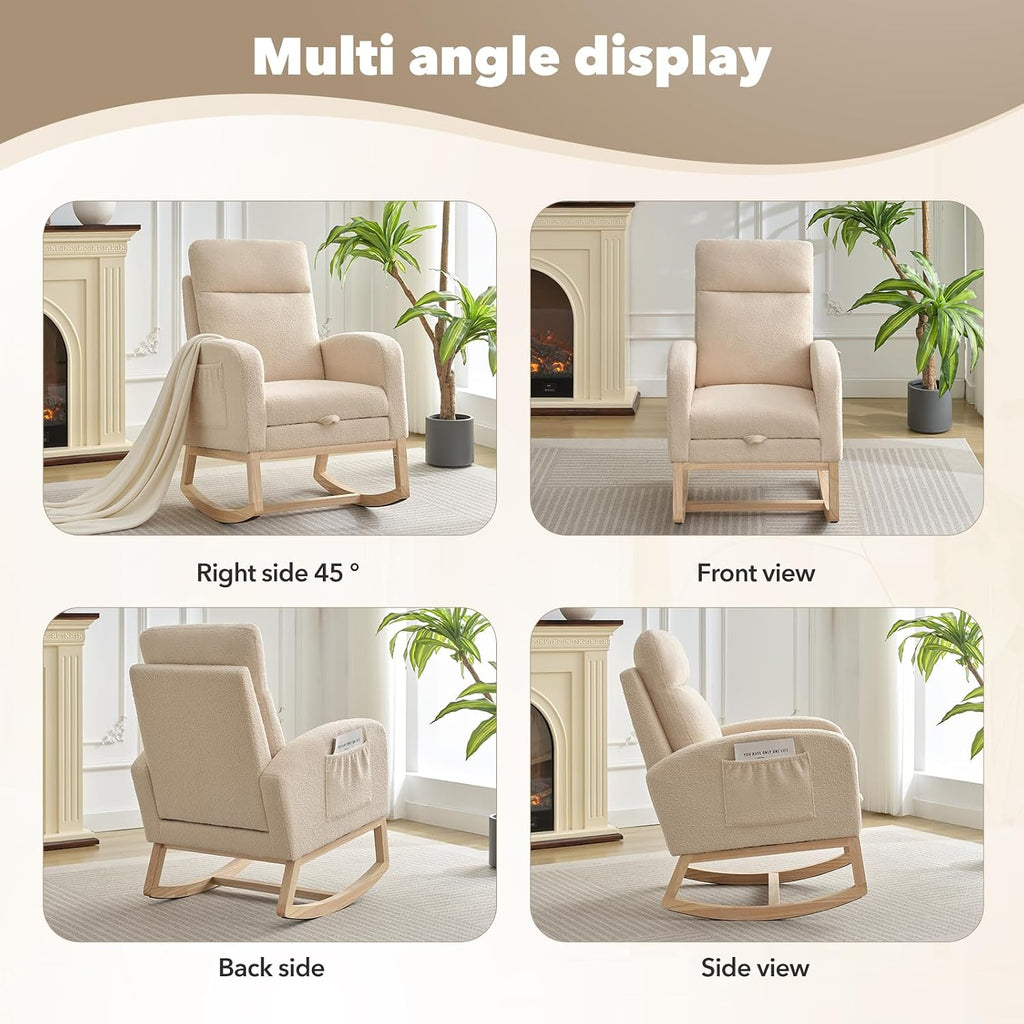 Rocking Chair Nursery, Nursing Rocking Chairs with Foot Rest for Mom Nursery,Rocker Glider Chair with High Backrest for Living Room, Bedroom, Upholstered Lounge Chair with Solid Wood Base for Relaxin