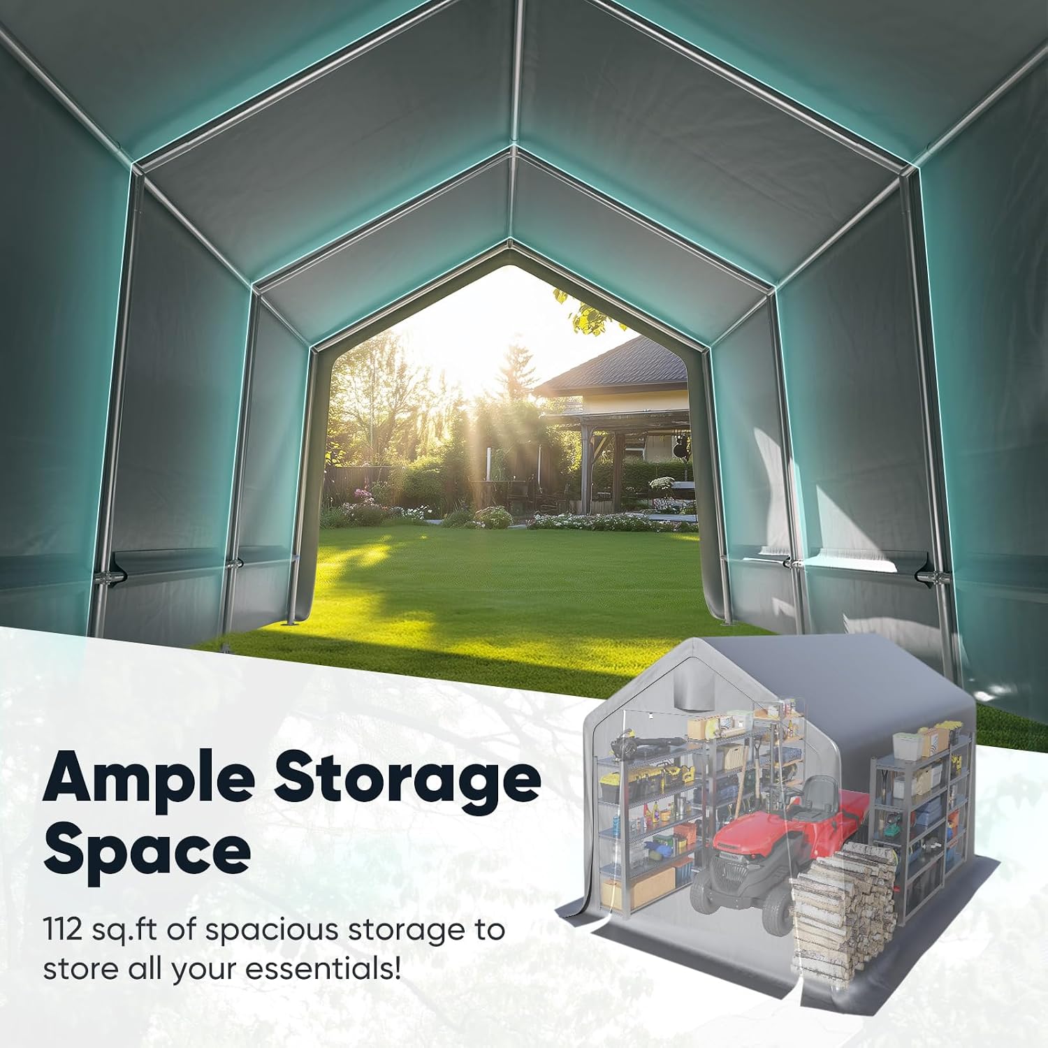 Quictent 8x8FT Outdoor Storage Shed Shelter with Roll-Up Mesh Windows, Heavy Duty Portable Garage for Motorcycle, Bike, Lawn Mower Waterproof Storage Tent with Reinforced Frame,Sliver Gray