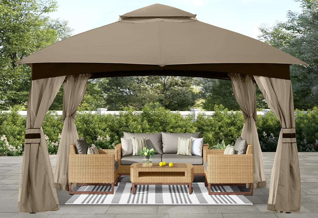 ABCCANOPY 8x8 Outdoor Gazebo - Patio Gazebo with Mosquito Netting, Outdoor Canopies for Shade and Rain for Lawn, Garden, Backyard & Deck (Khaki)