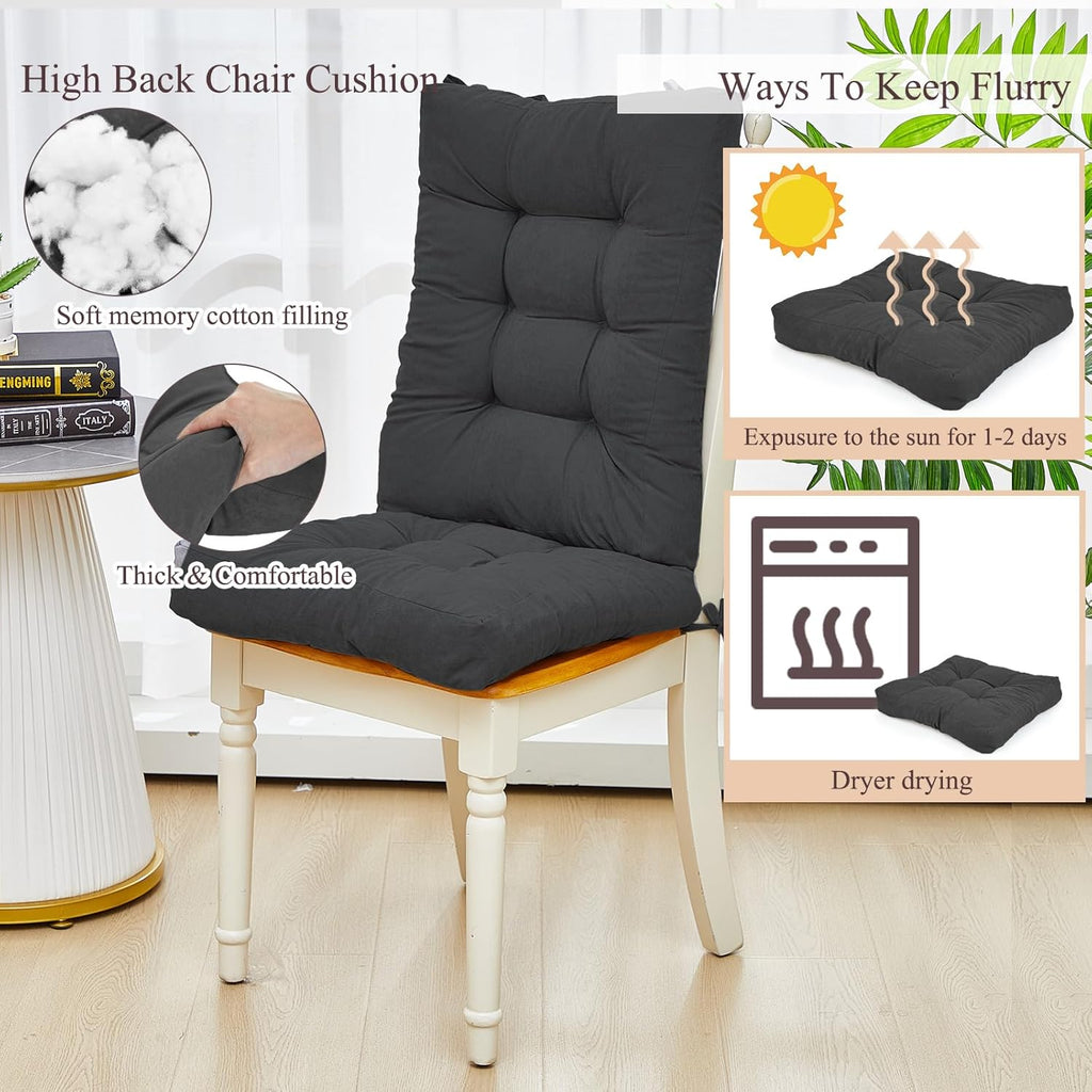 Juexica 4 Sets Outdoor Patio Chair Cushions Seat High Back Tufted Pillow Replacement Rocking Chair Cushions Pads for Patio Summer Seasonal Indoor Home Office (20 x 20 Inch,Dark Gray)