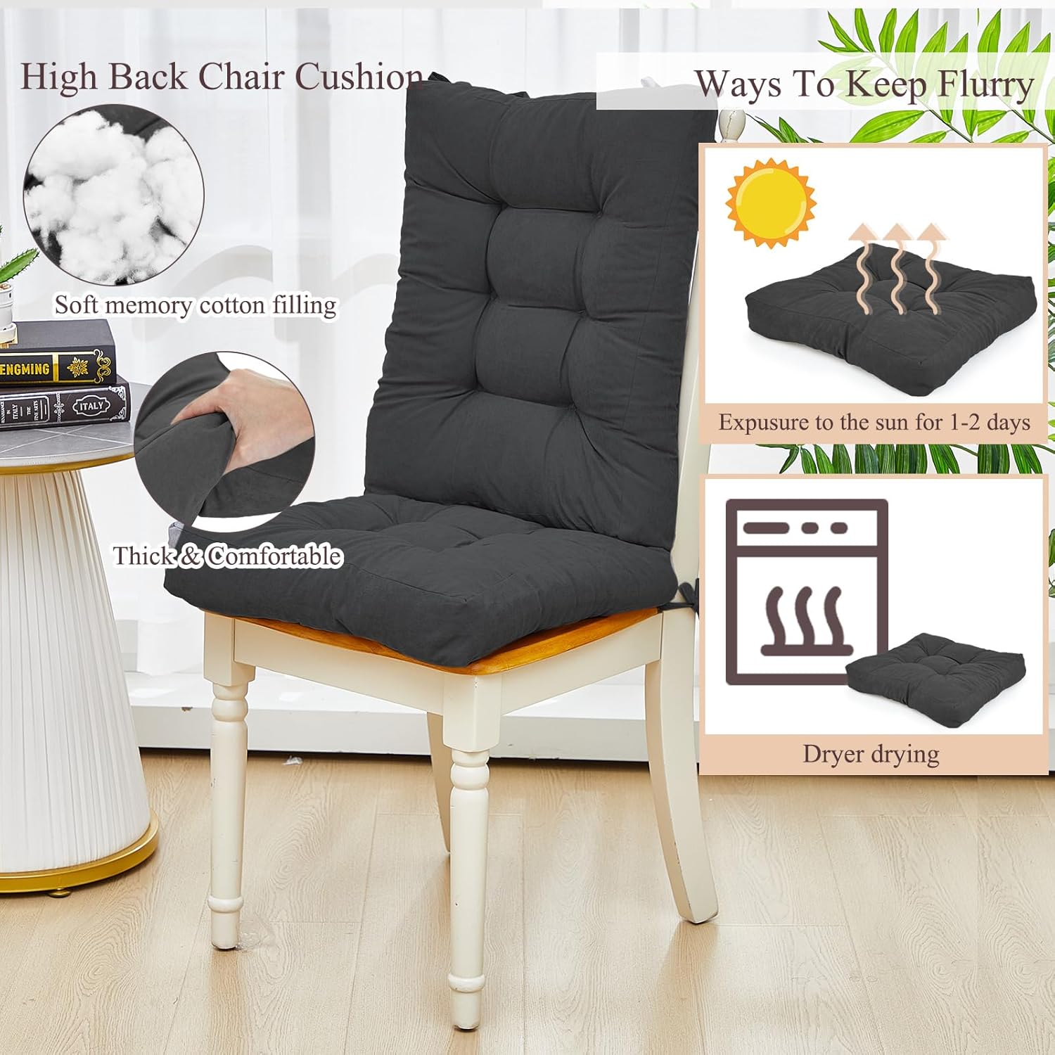 Juexica 4 Sets Outdoor Patio Chair Cushions Seat High Back Tufted Pillow Replacement Rocking Chair Cushions Pads for Patio Summer Seasonal Indoor Home Office (20 x 20 Inch,Dark Gray)
